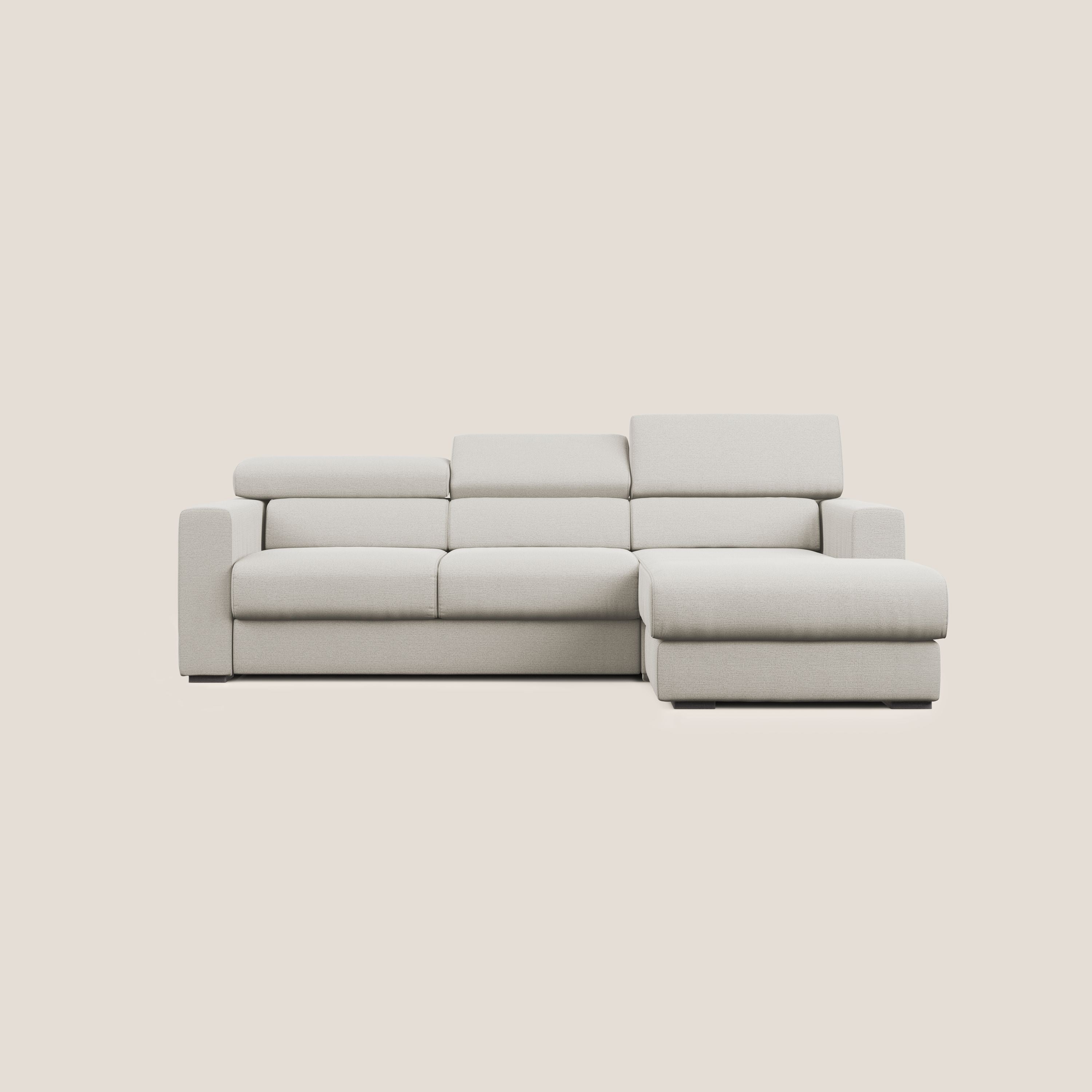 Dylan divano angolare con estraibile a cassettone in tessuto fiammato simil cotone impermeabile T19 panna - divani.store