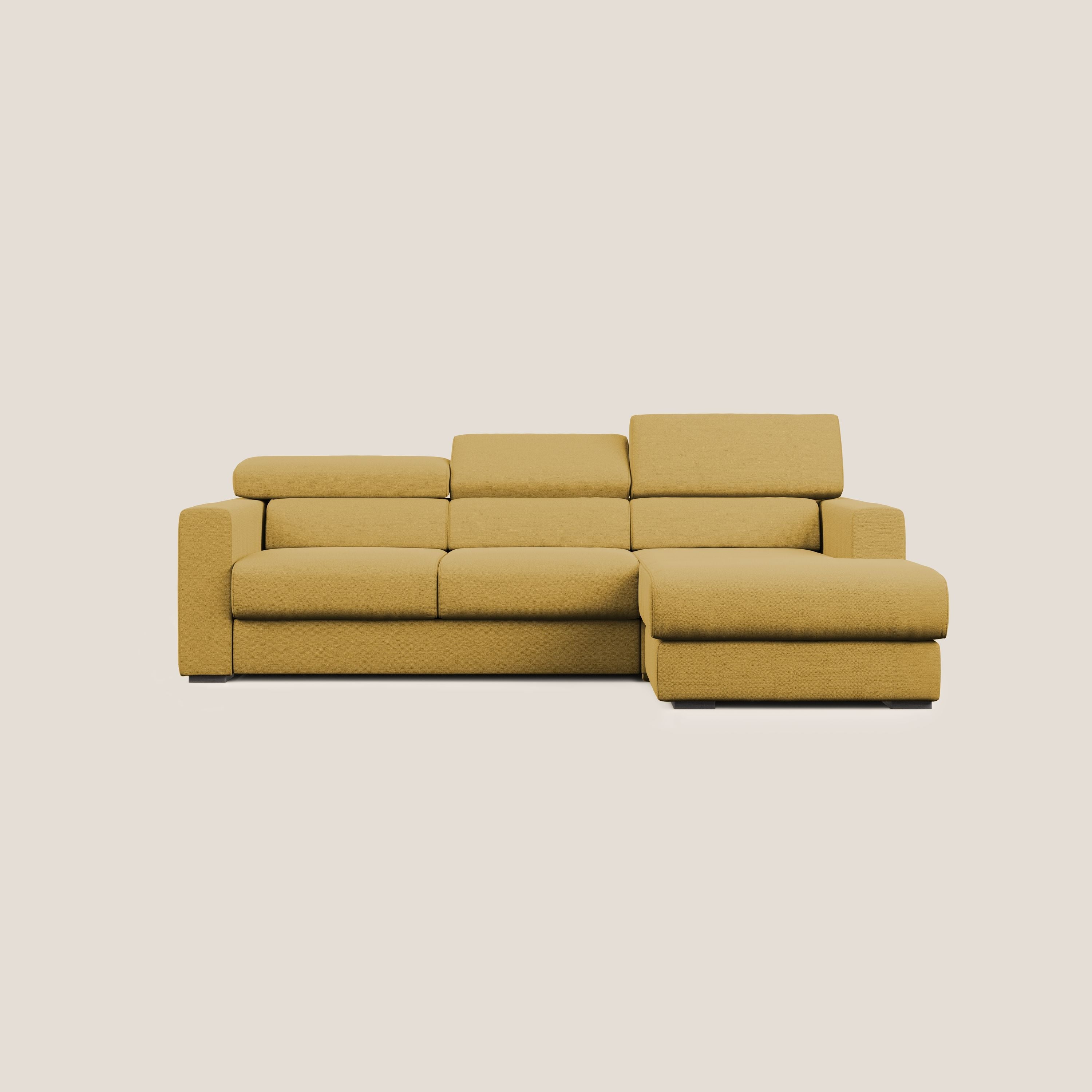 Dylan divano angolare con estraibile a cassettone in tessuto fiammato simil cotone impermeabile T19 giallo - divani.store