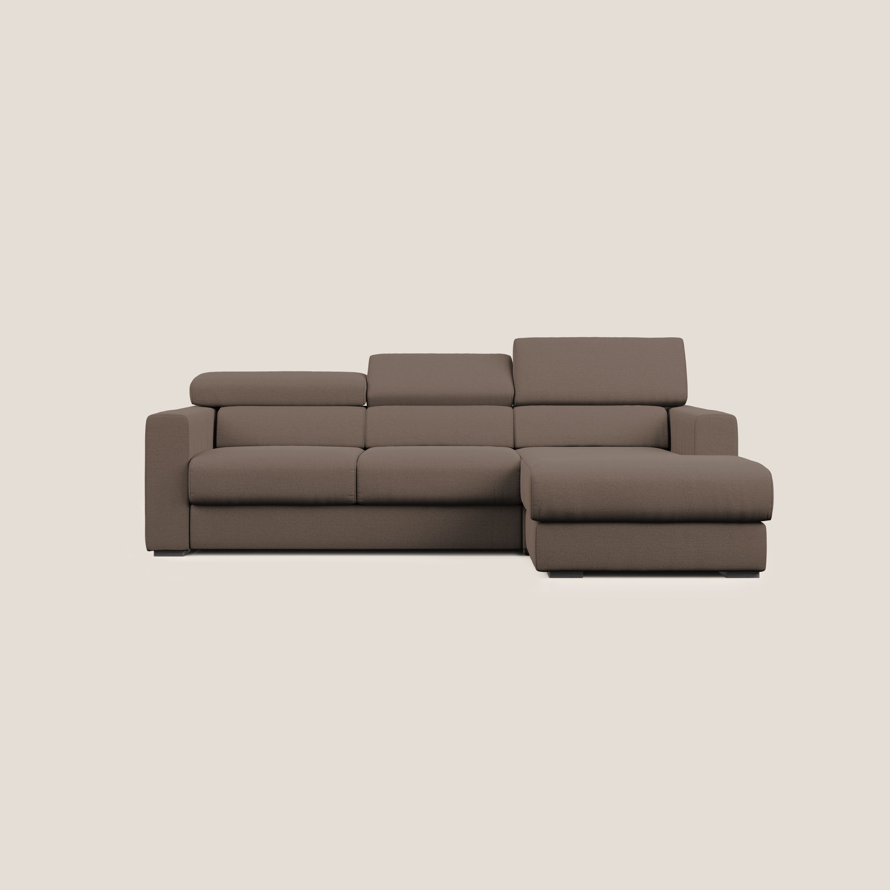 Dylan divano angolare con estraibile a cassettone in tessuto fiammato simil cotone impermeabile T19 marrone - divani.store