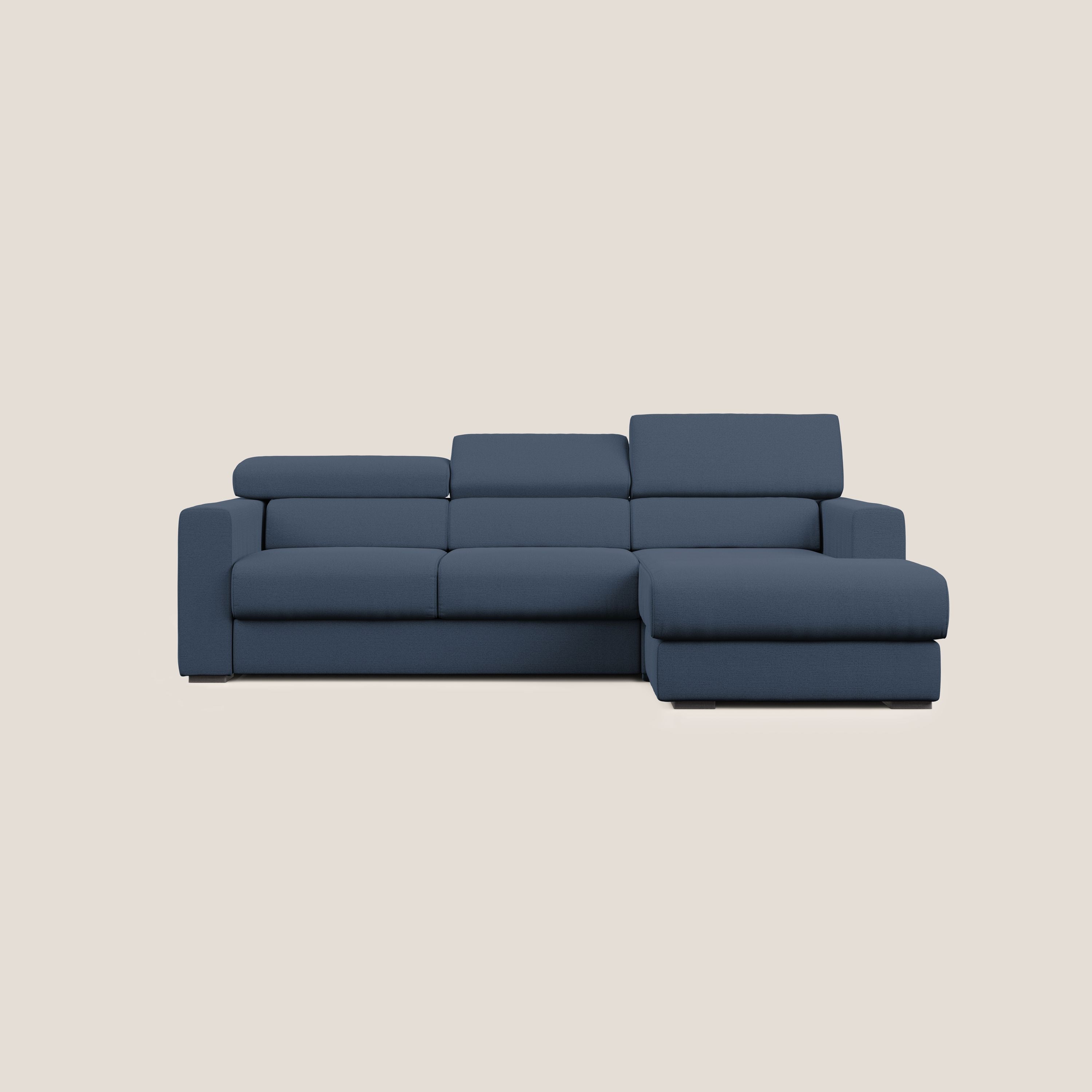 Dylan divano angolare con estraibile a cassettone in tessuto fiammato simil cotone impermeabile T19 blu - divani.store