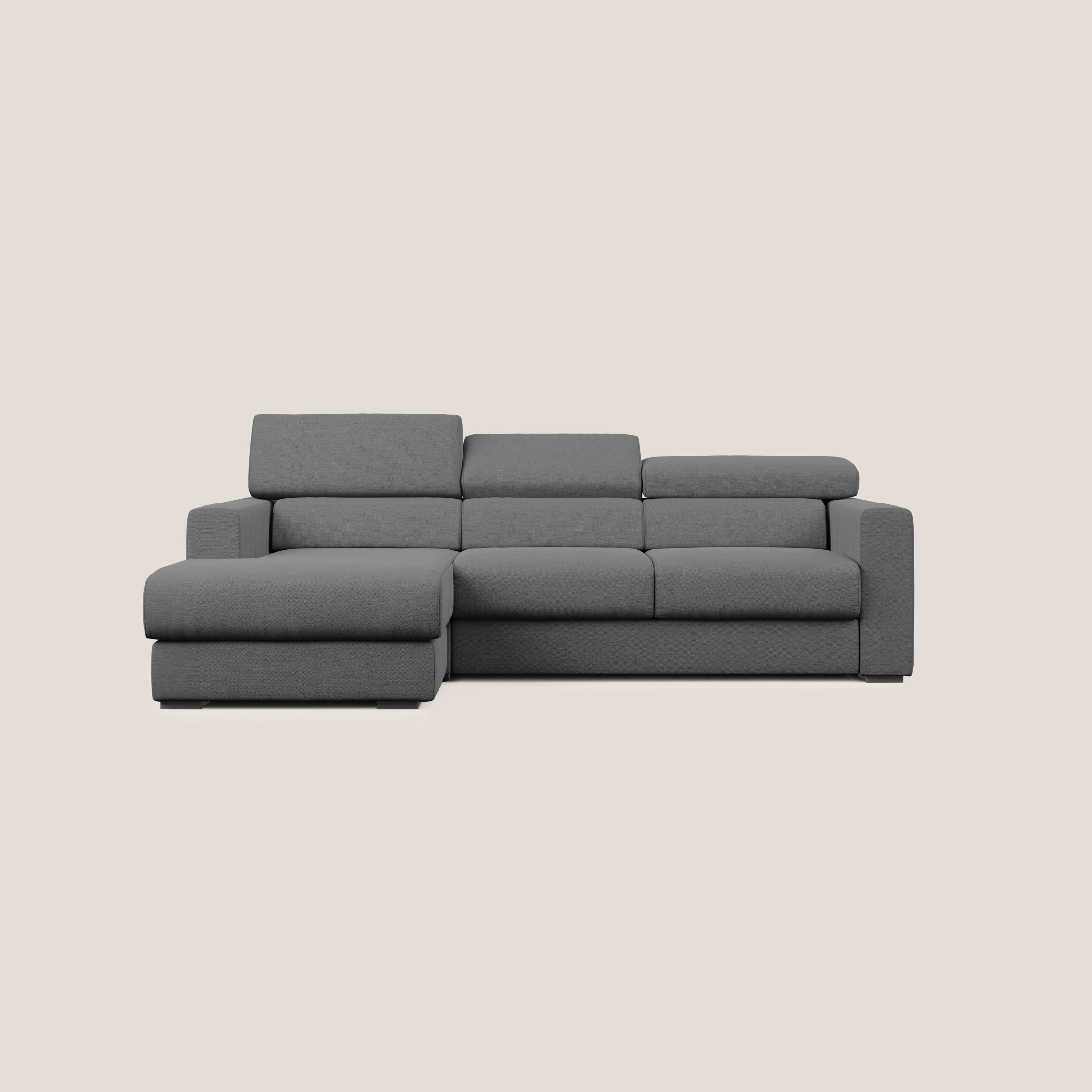 Dylan divano angolare con estraibile a cassettone in tessuto fiammato simil cotone impermeabile T19 antracite - divani.store