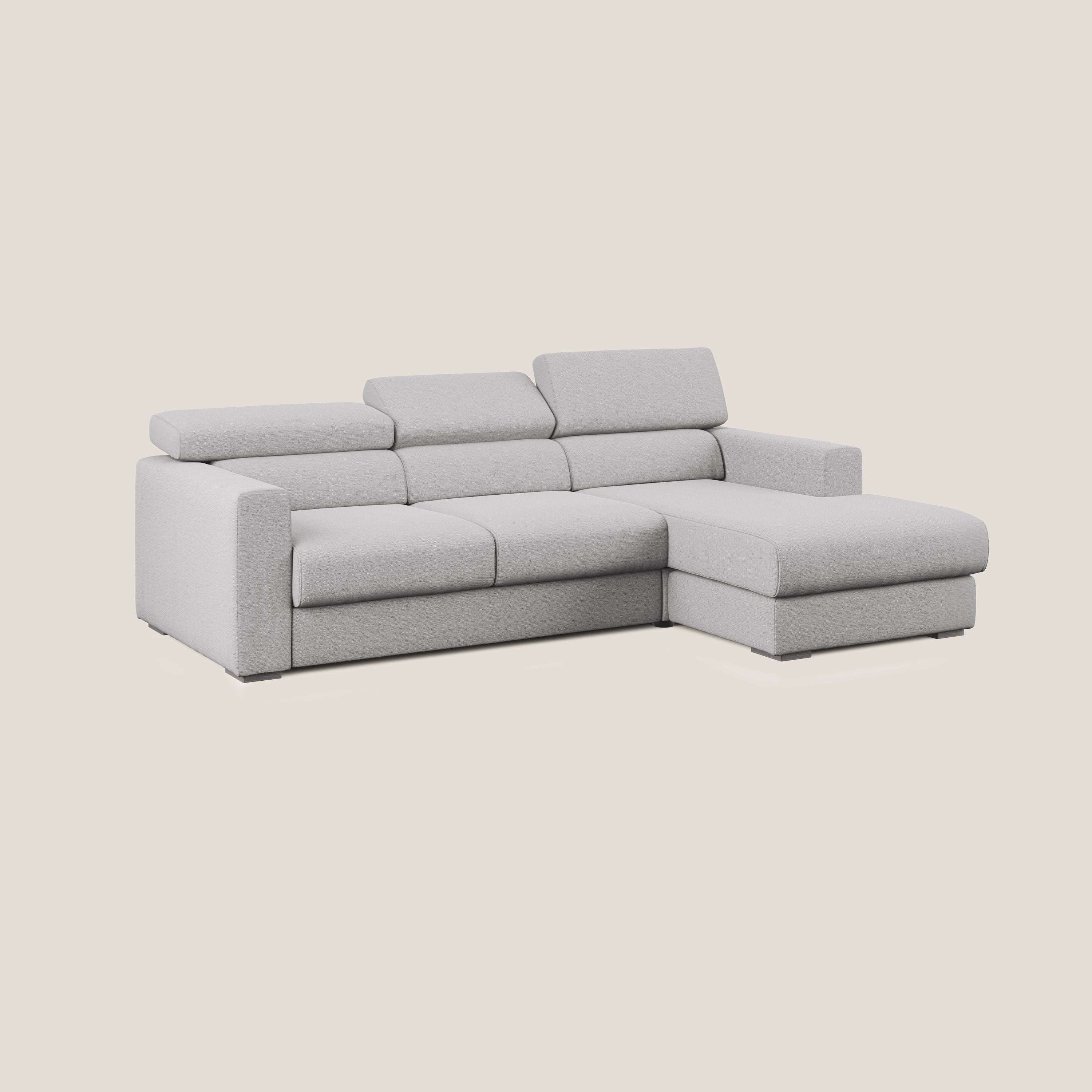 Dylan divano angolare con estraibile a cassettone in tessuto fiammato simil cotone impermeabile T19 grigio - divani.store