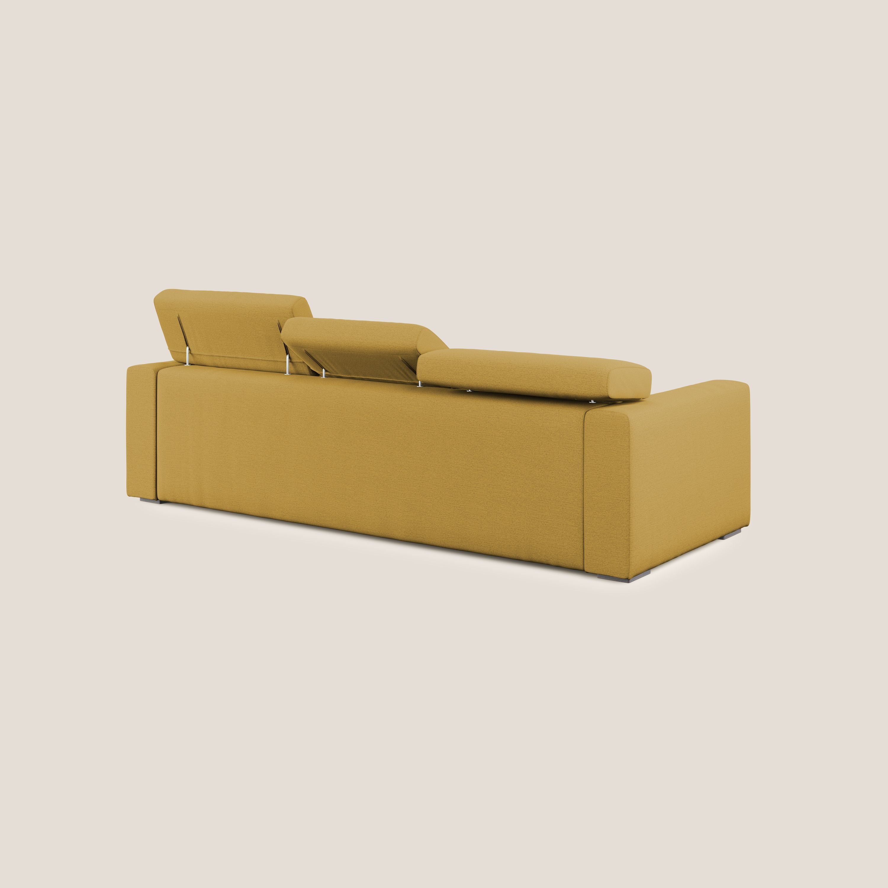 Dylan divano angolare con estraibile a cassettone in tessuto fiammato simil cotone impermeabile T19 giallo - divani.store