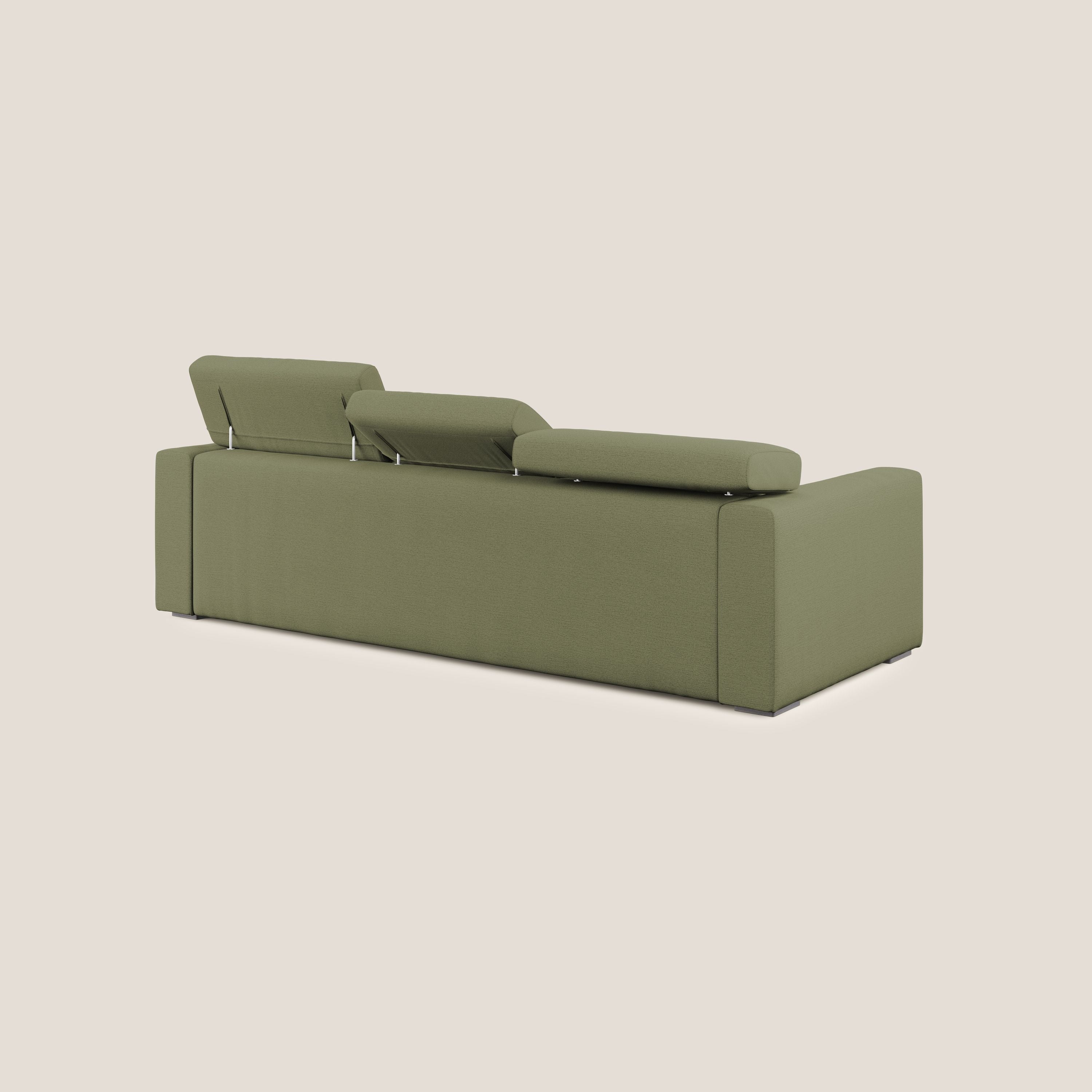 Dylan divano angolare con estraibile a cassettone in tessuto fiammato simil cotone impermeabile T19 verde - divani.store