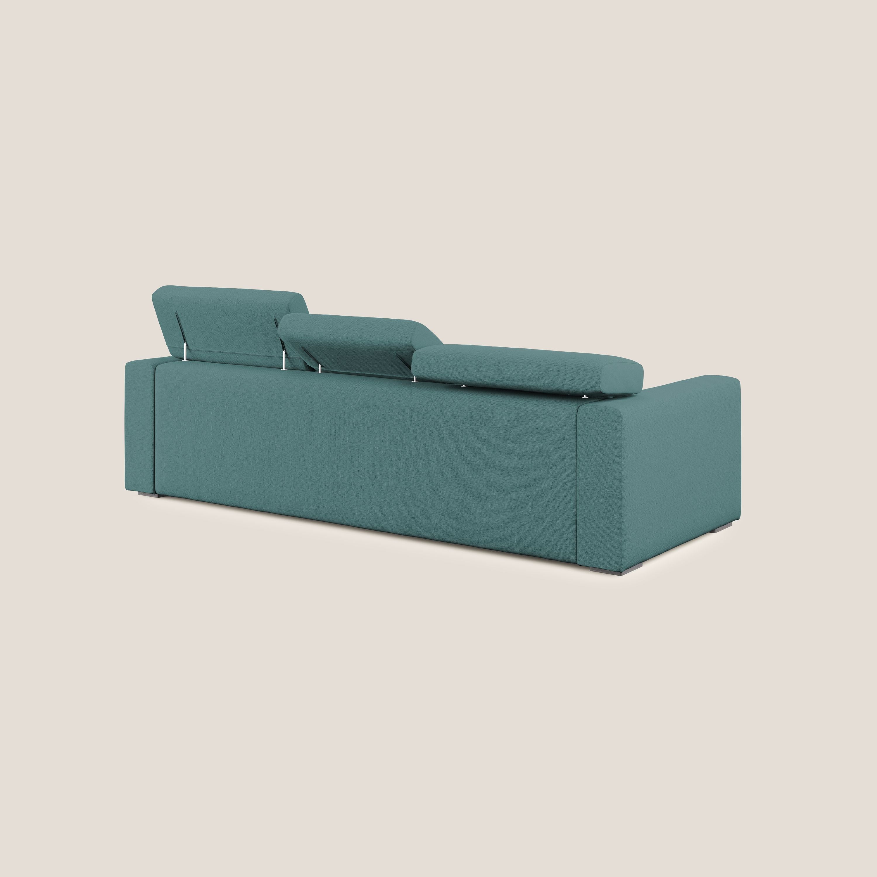 Dylan divano angolare con estraibile a cassettone in tessuto fiammato simil cotone impermeabile T19 petrolio - divani.store