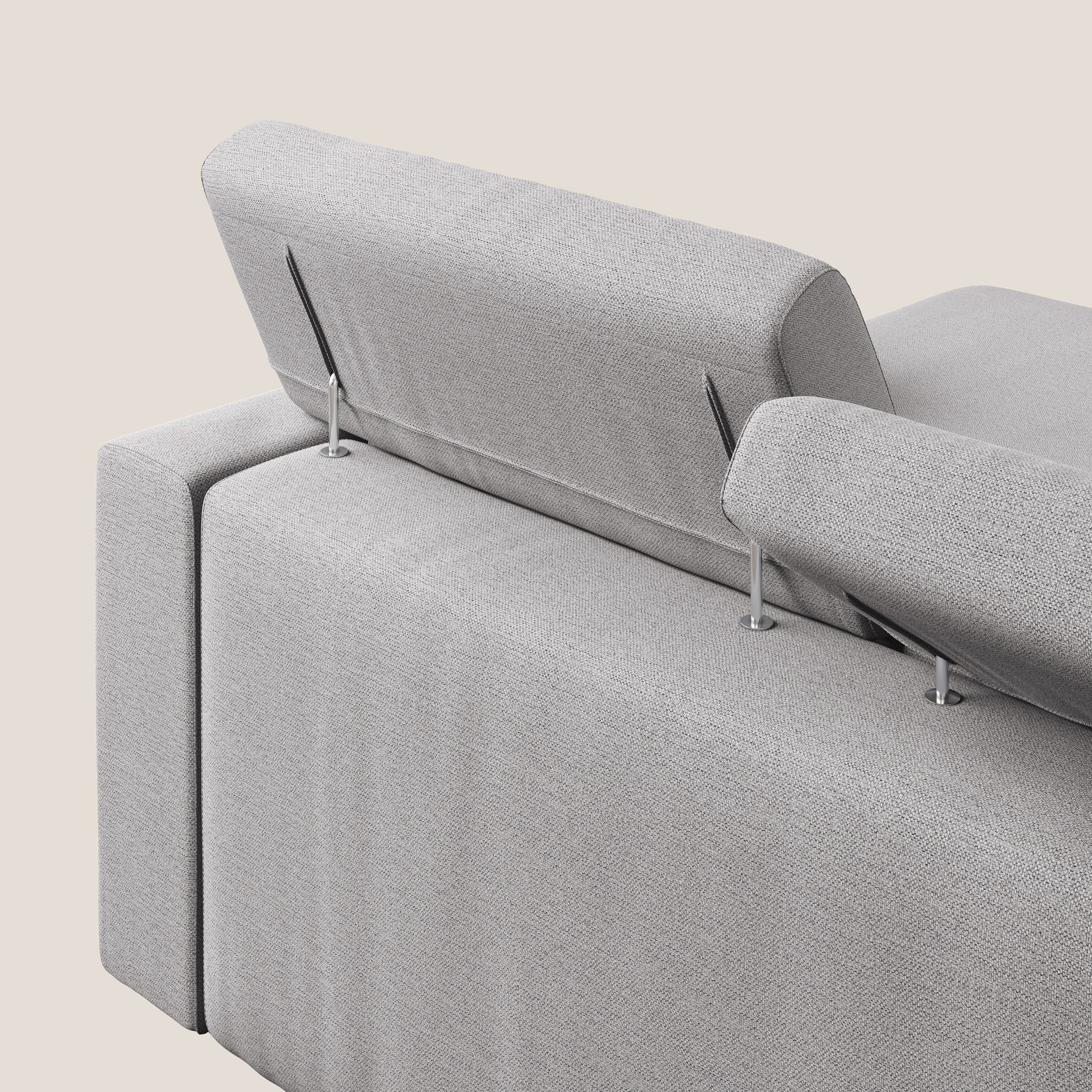 Dylan divano angolare con estraibile a cassettone in tessuto fiammato simil cotone impermeabile T19 grigio - divani.store