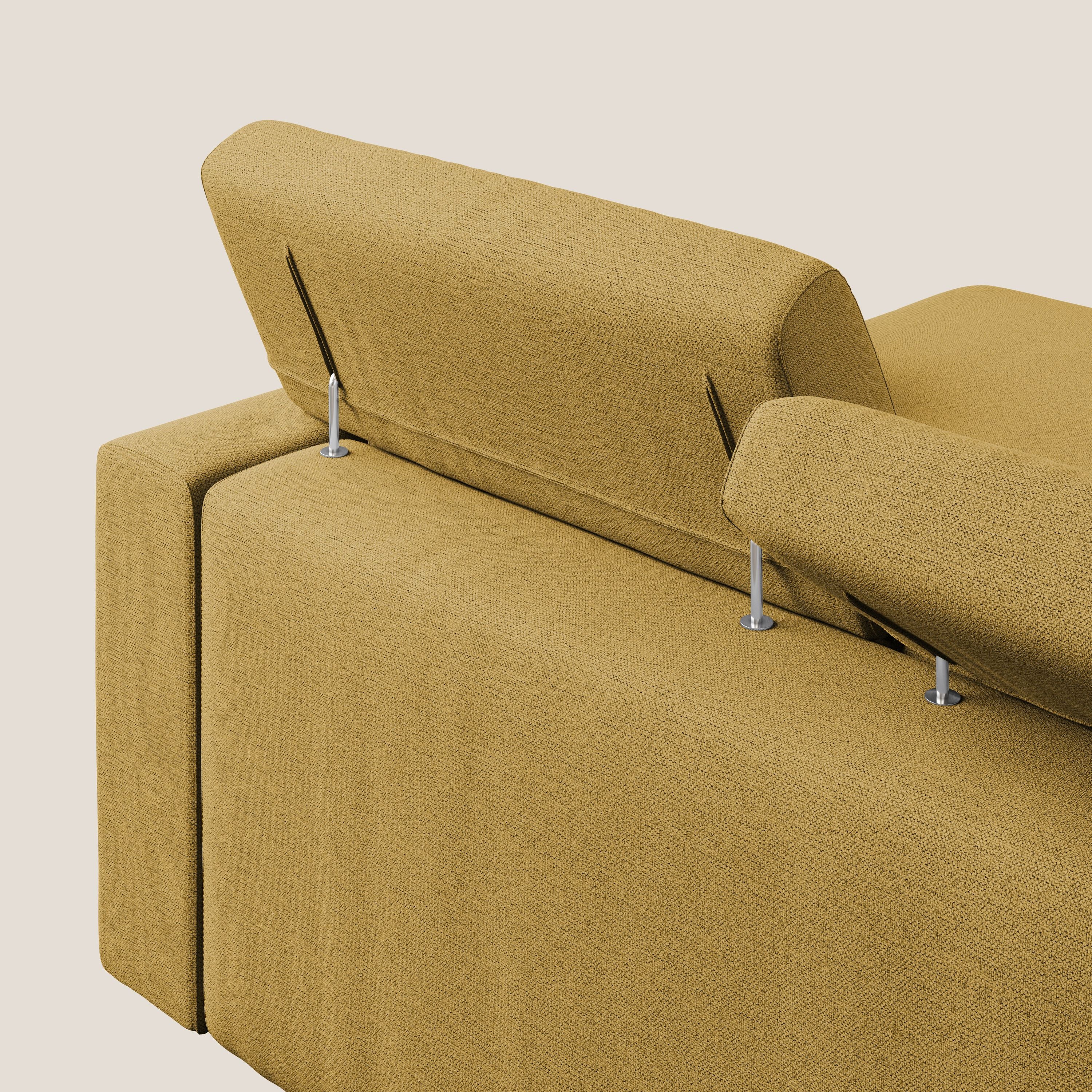 Dylan divano angolare con estraibile a cassettone in tessuto fiammato simil cotone impermeabile T19 giallo - divani.store