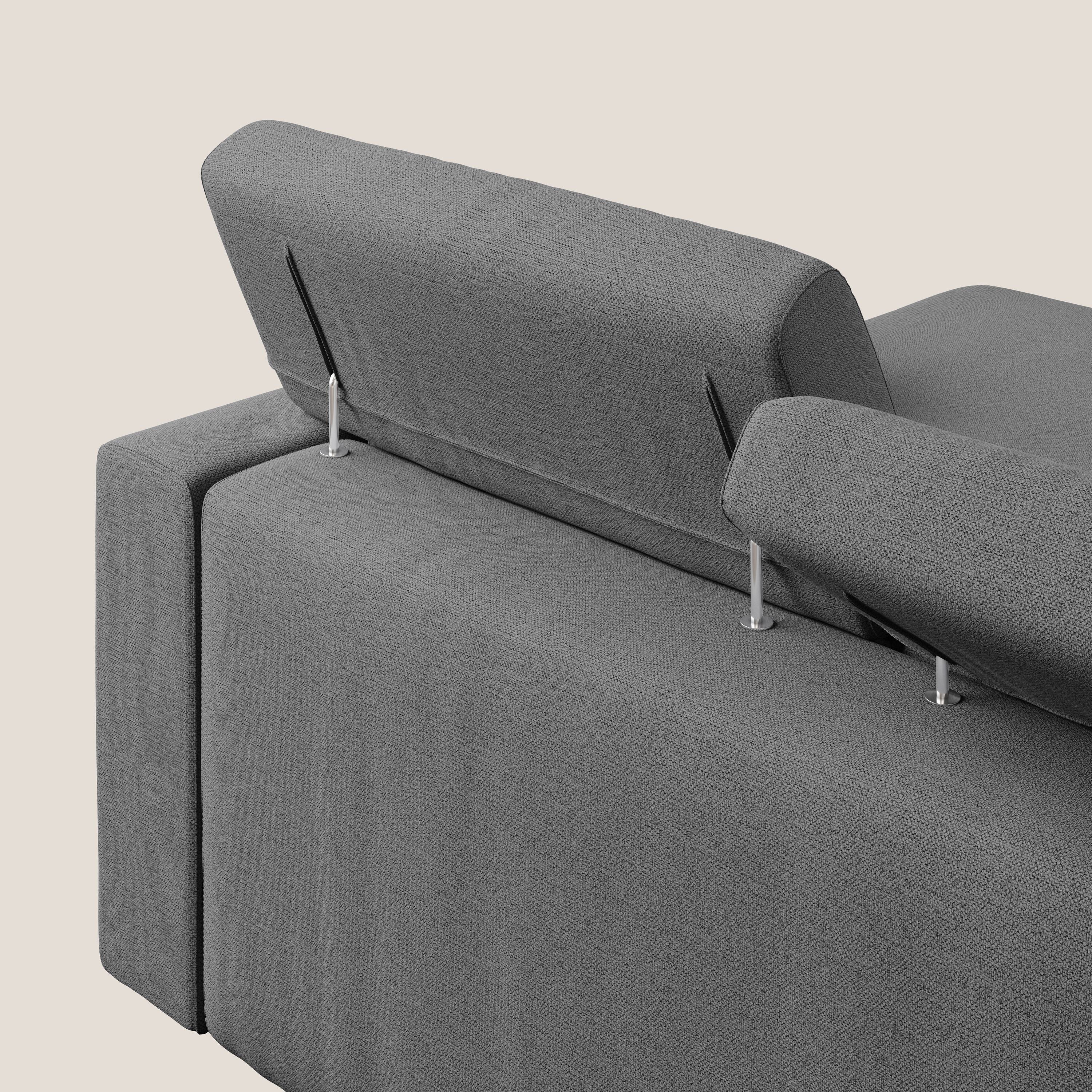 Dylan divano angolare con estraibile a cassettone in tessuto fiammato simil cotone impermeabile T19 antracite - divani.store