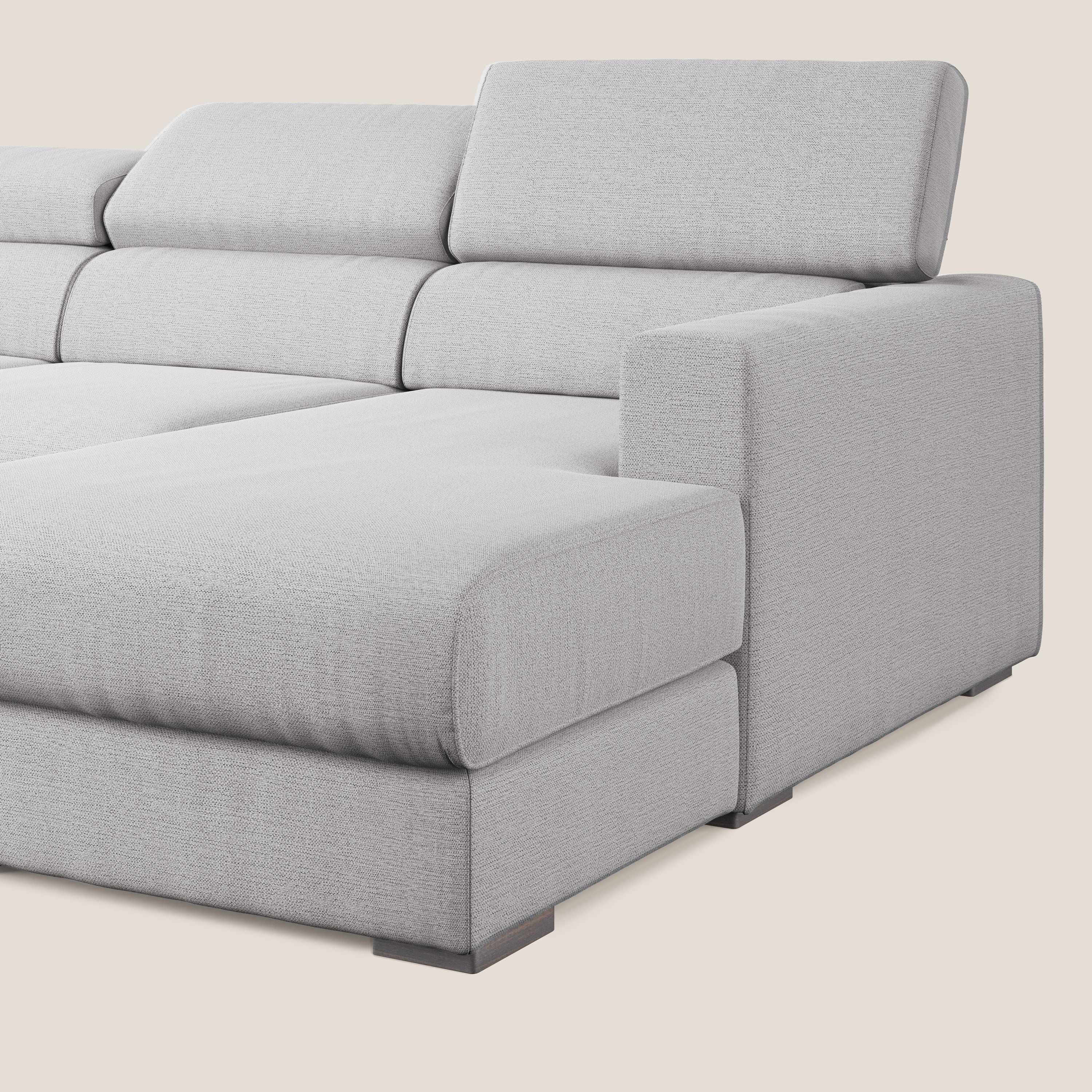 Dylan divano angolare con estraibile a cassettone in tessuto fiammato simil cotone impermeabile T19 grigio - divani.store