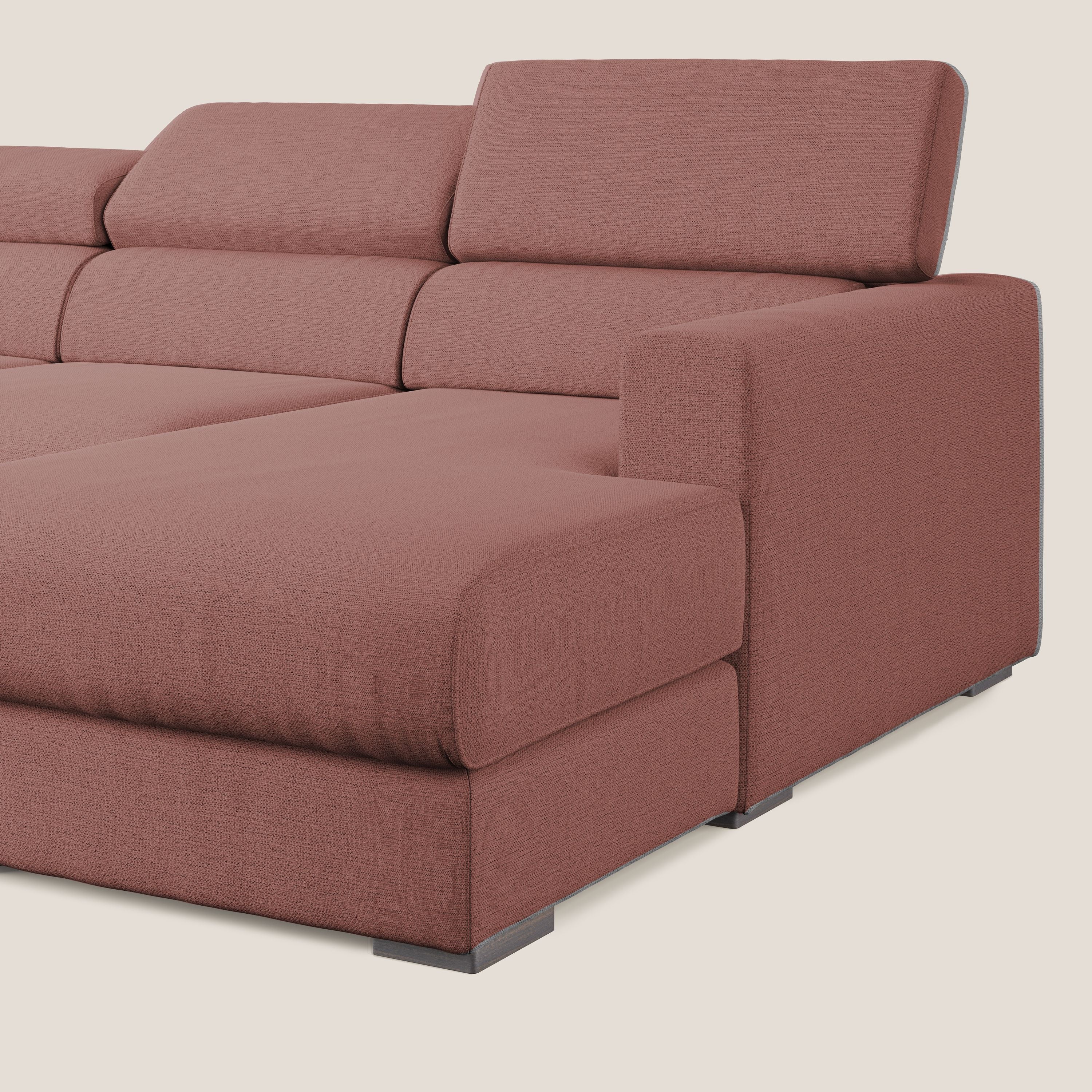 Dylan divano angolare con estraibile a cassettone in tessuto fiammato simil cotone impermeabile T19 salmone - divani.store