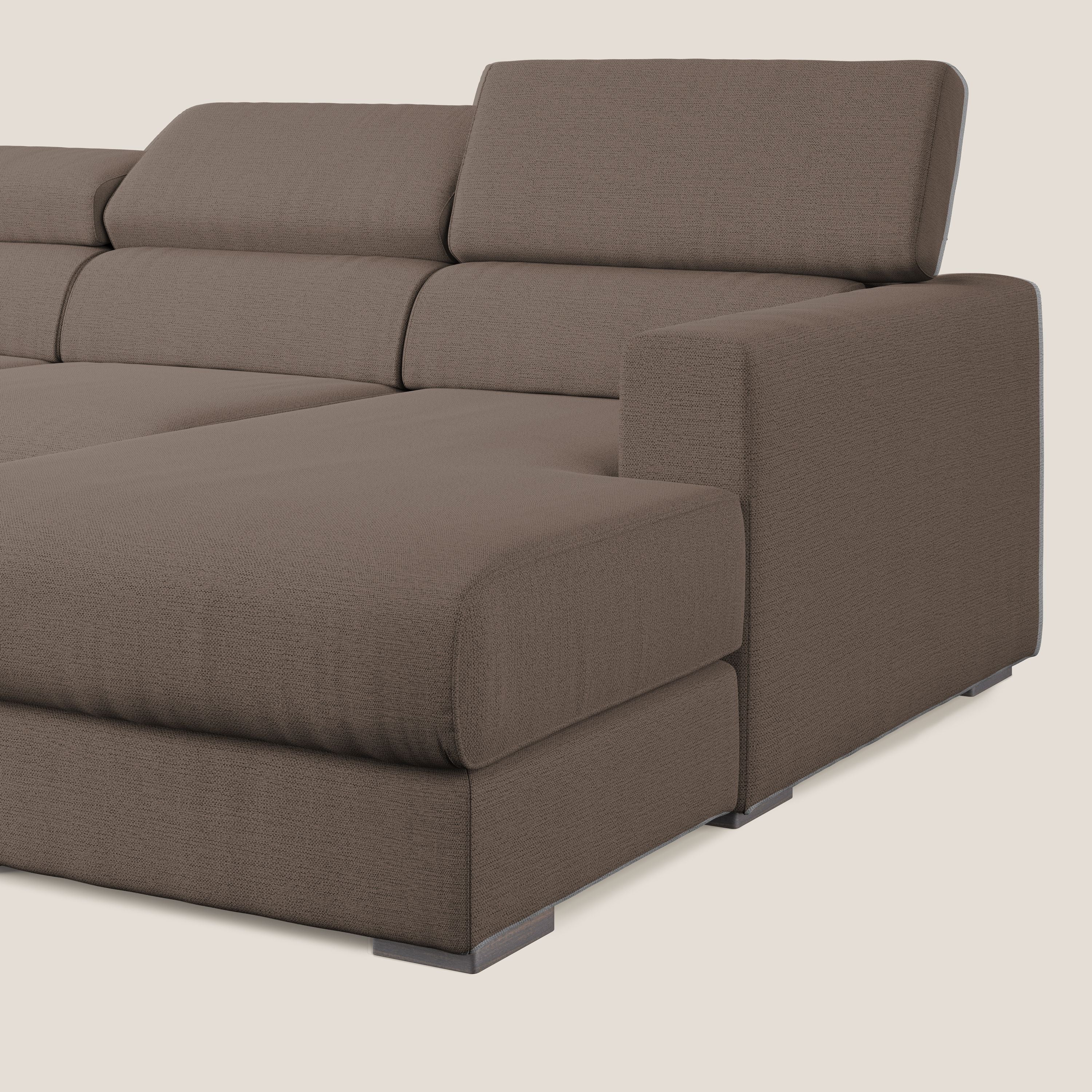 Dylan divano angolare con estraibile a cassettone in tessuto fiammato simil cotone impermeabile T19 marrone - divani.store