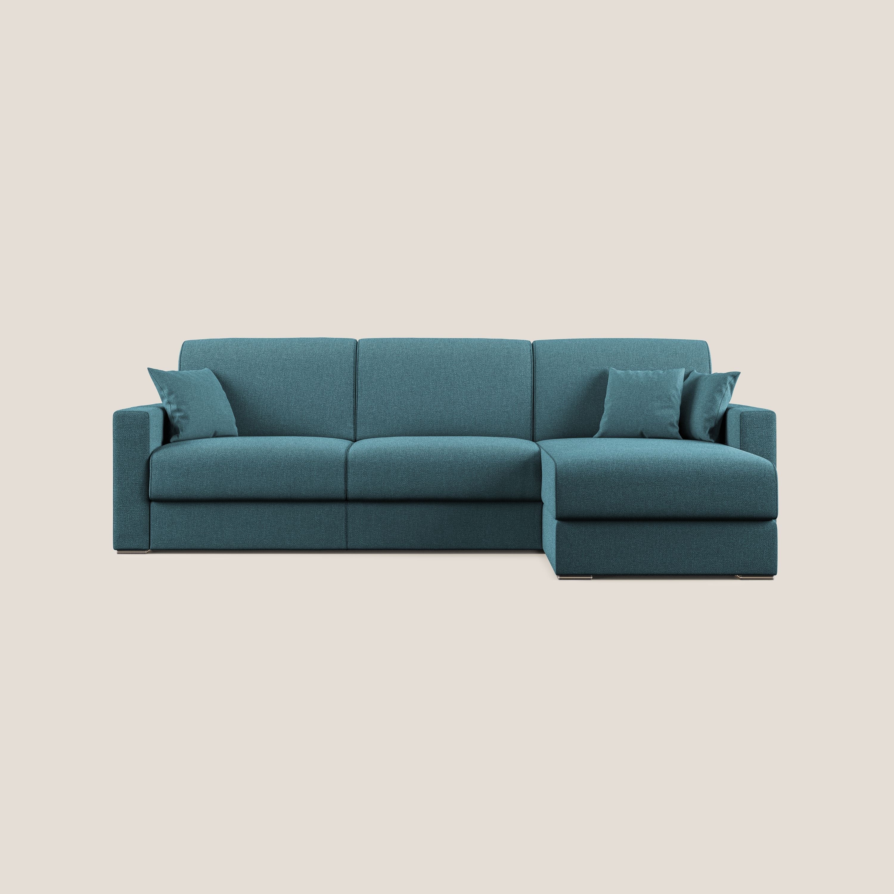 Best Divano letto angolare con penisola in tessuto smacchiabile QuickClean T08 azzurro - divani.store
