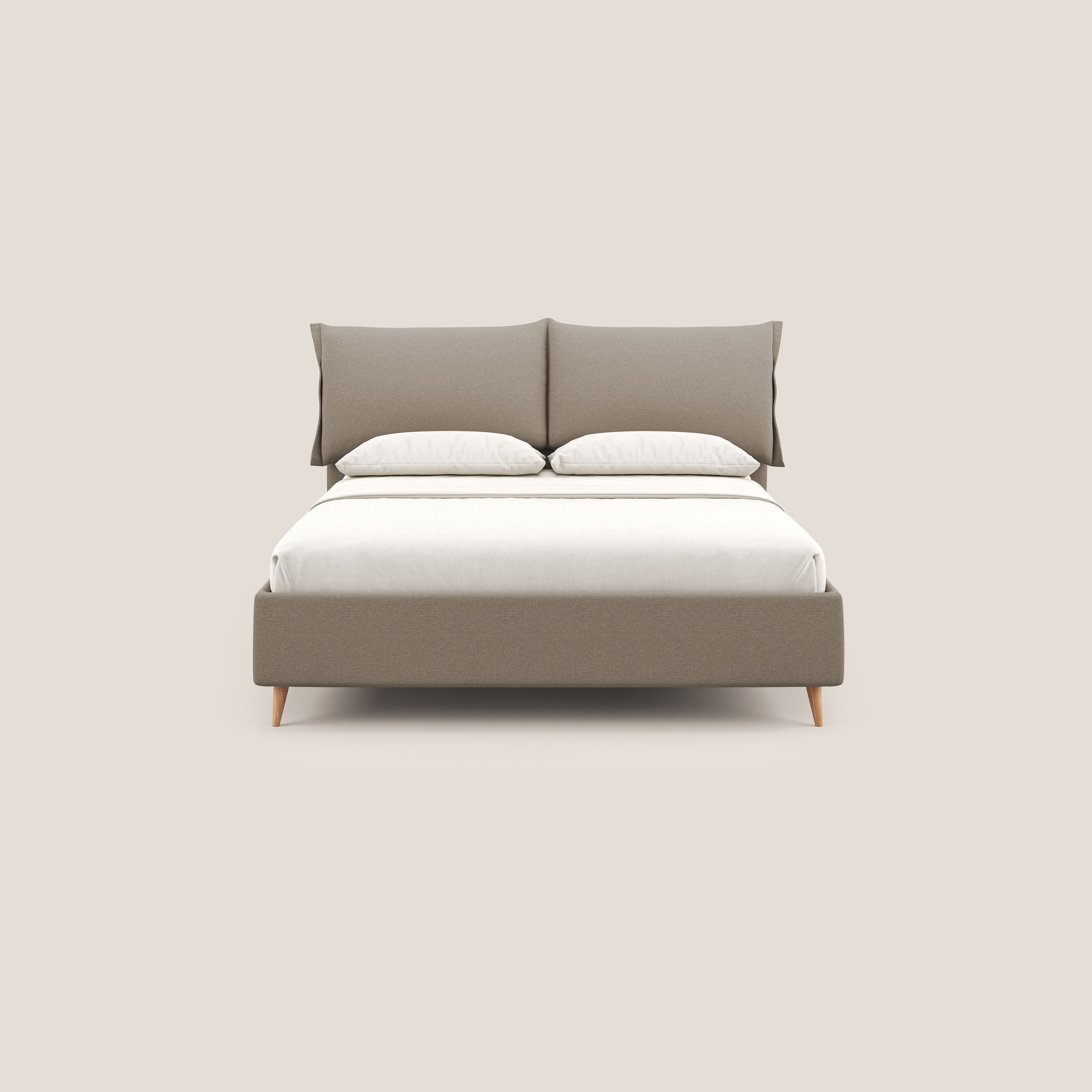 Elettra letto contenitore imbottito e sfoderabile con cuscini testata in tessuto impermeabile T13 beige - divani.store