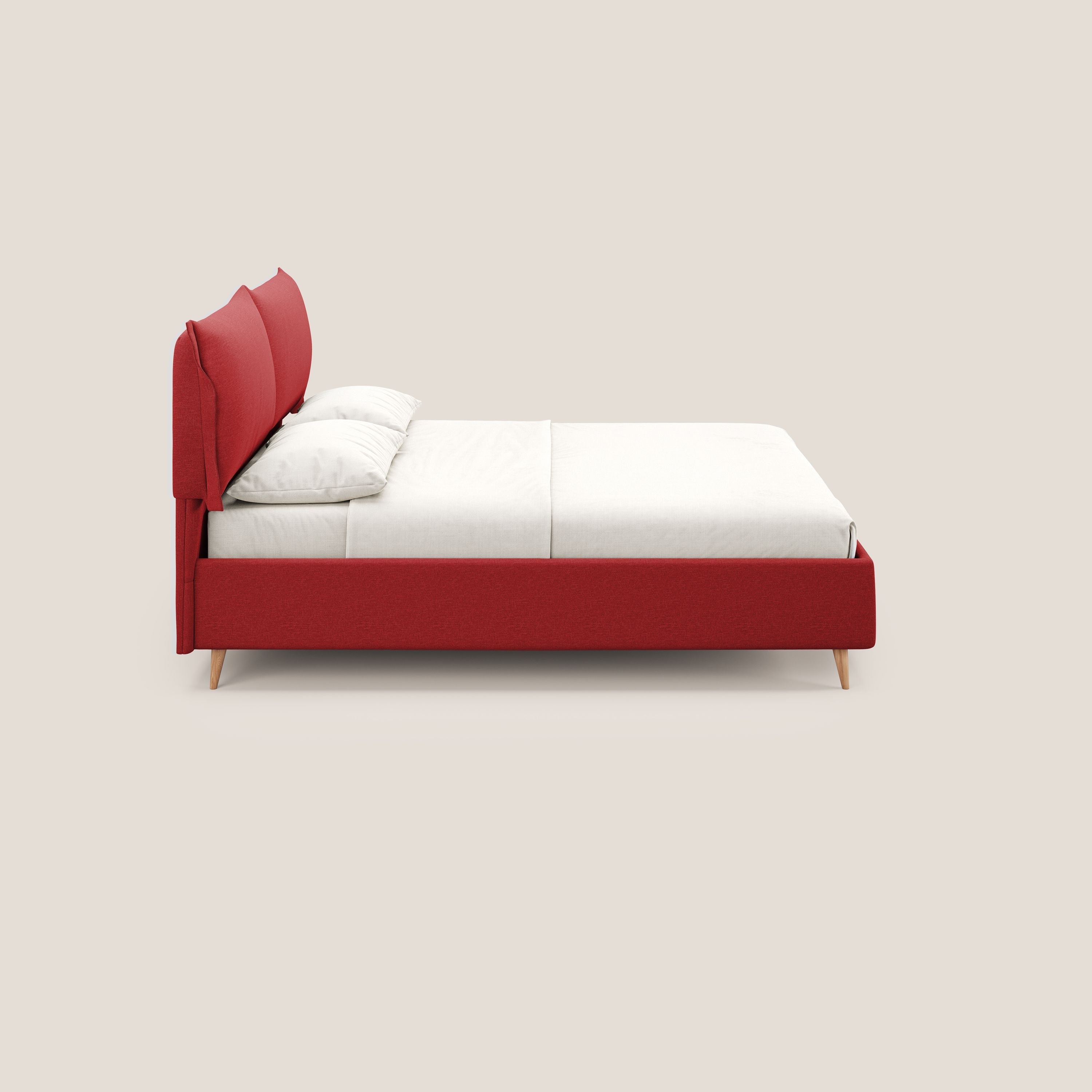 Elettra letto contenitore imbottito e sfoderabile con cuscini testata in tessuto impermeabile T13 rosso - divani.store