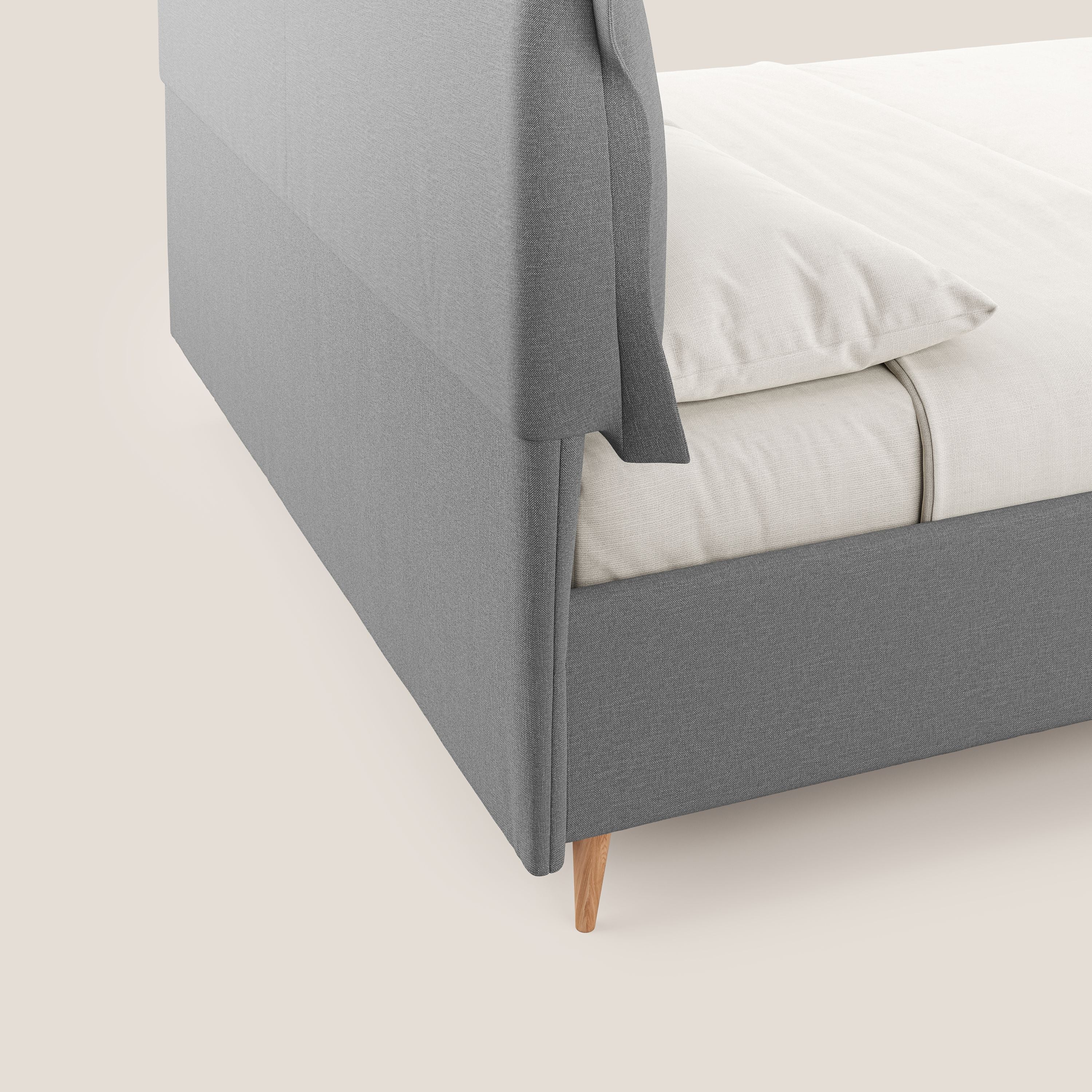 Elettra letto contenitore imbottito e sfoderabile con cuscini testata in tessuto impermeabile T13 grigio - divani.store