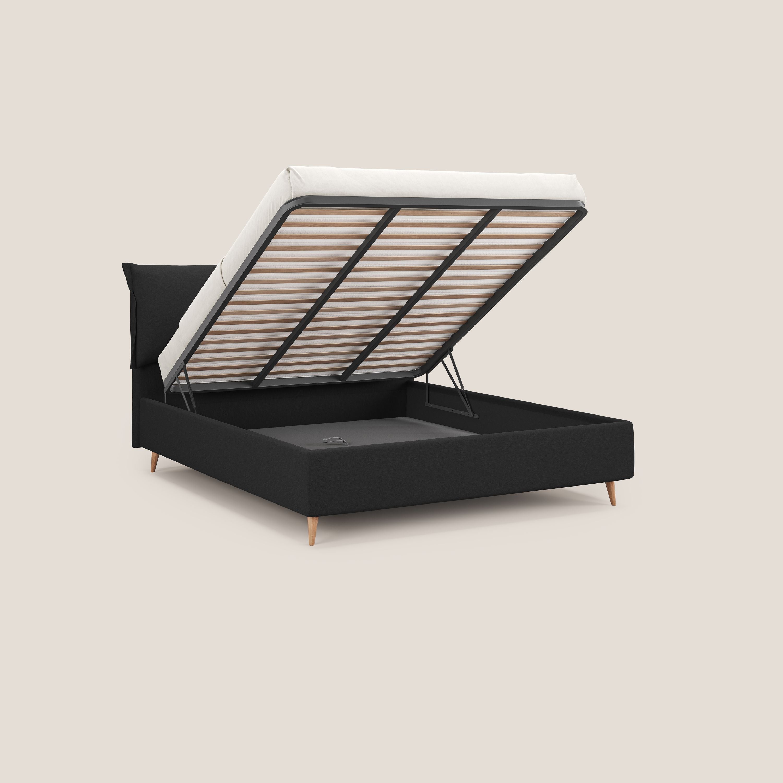 Elettra letto contenitore imbottito e sfoderabile con cuscini testata in tessuto impermeabile T13 antracite - divani.store