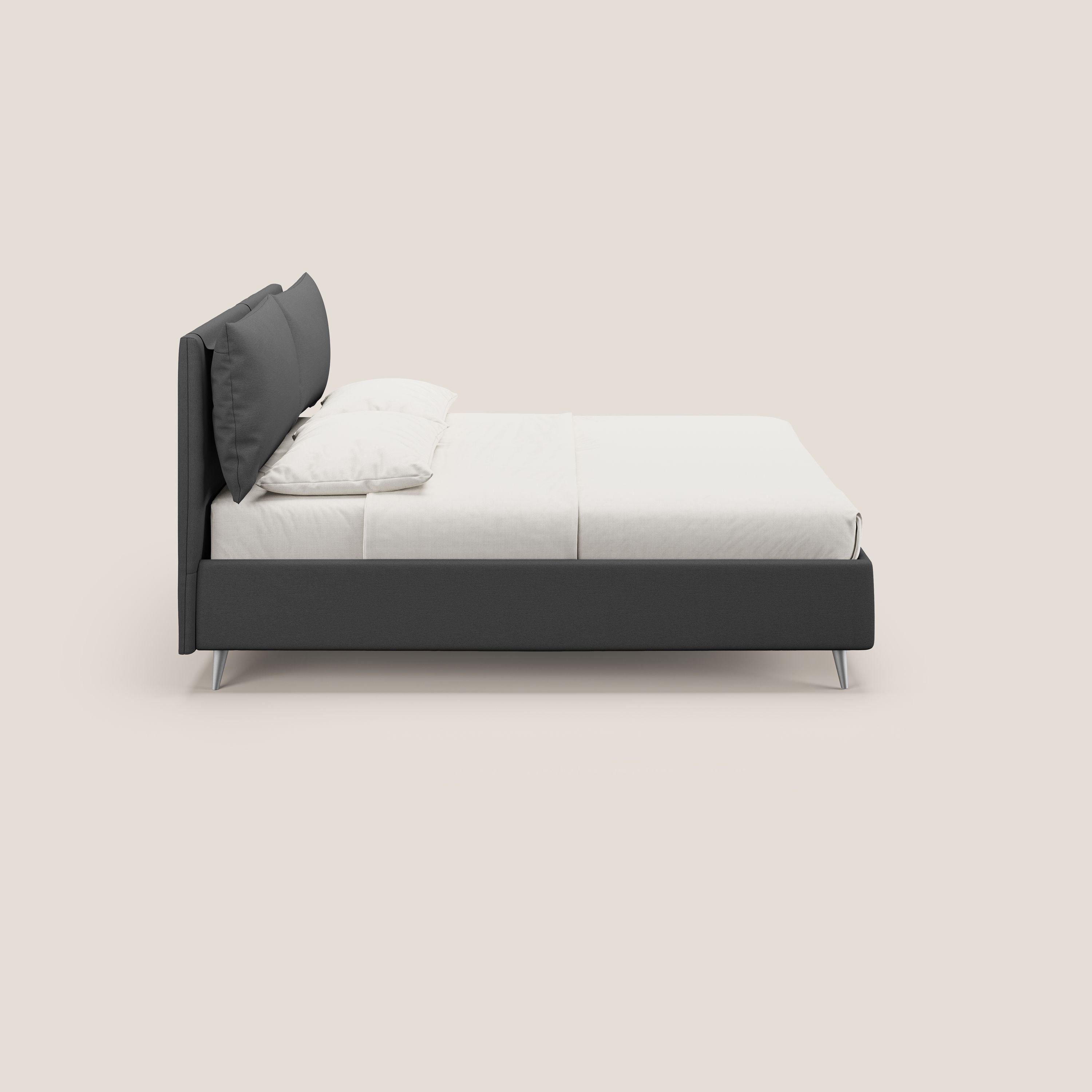 Elsa letto imbottito con vano contenitore in tessuto smacchiabile T05 antracite - divani.store