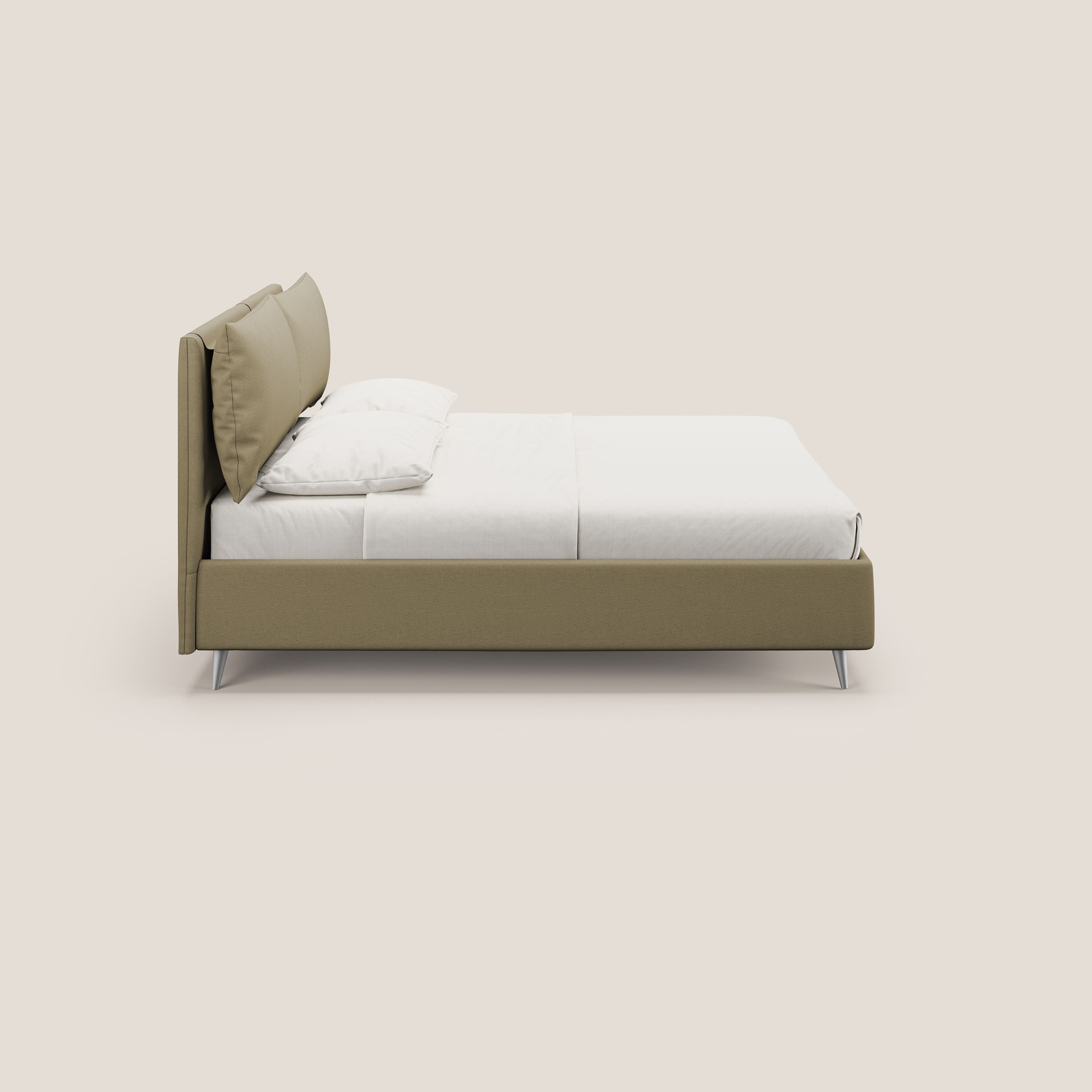 Elsa letto imbottito con vano contenitore in tessuto smacchiabile T05 cammello - divani.store