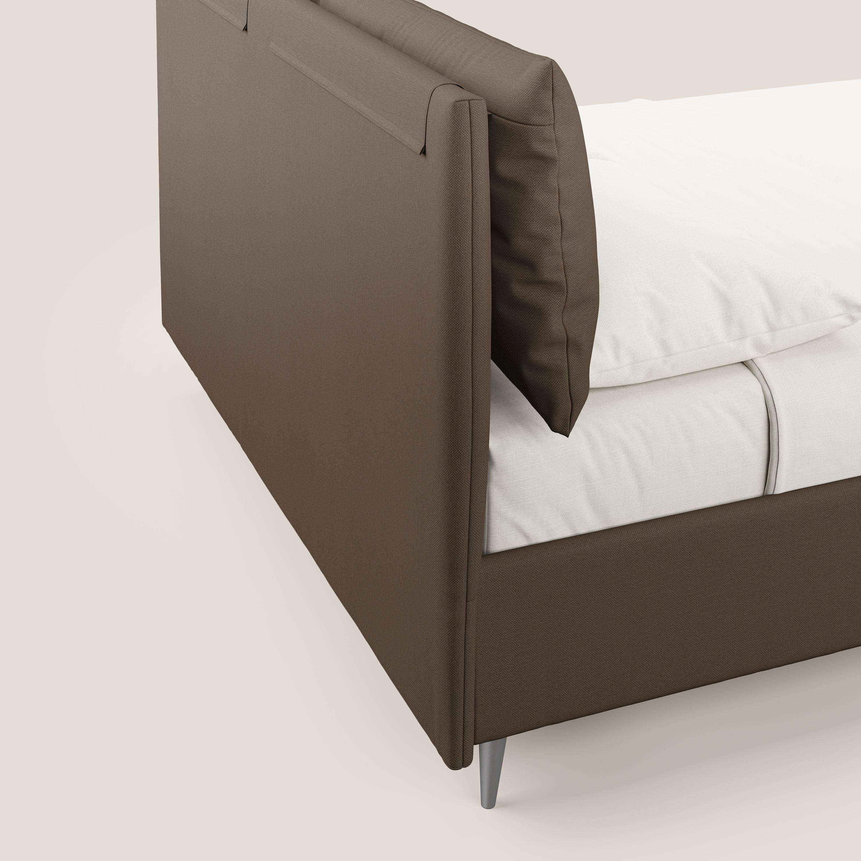 Elsa letto imbottito con vano contenitore in tessuto smacchiabile T05 marrone - divani.store