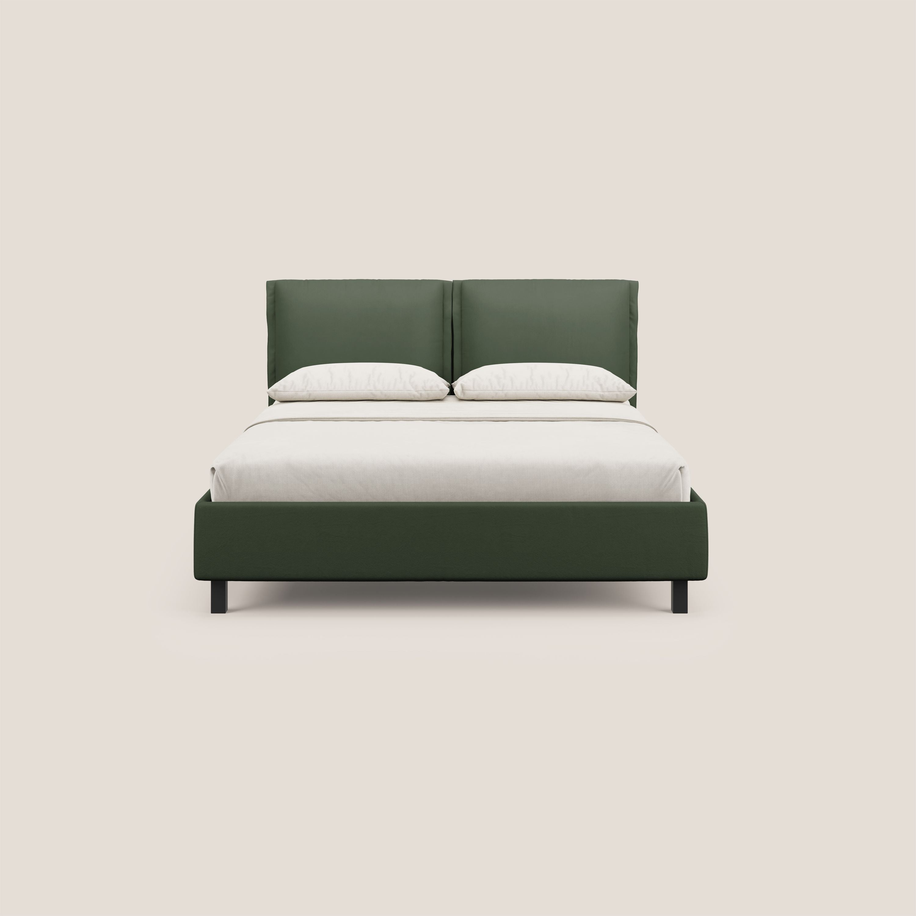 Emma letto contenitore con cuscini mobili in microfibra smacchiabile T11 verde - divani.store