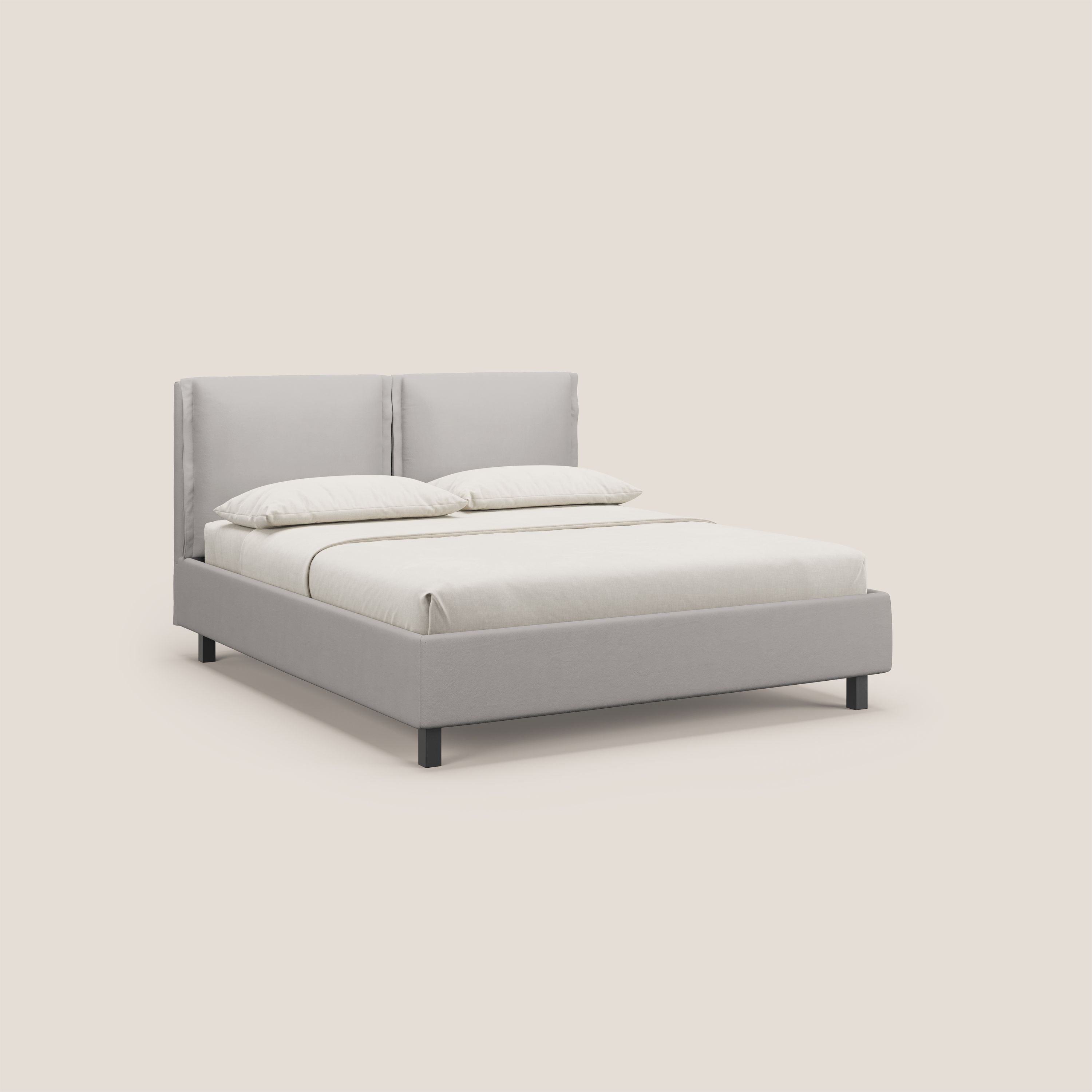 Emma letto contenitore con cuscini mobili in microfibra smacchiabile T11 grigio chiaro - divani.store