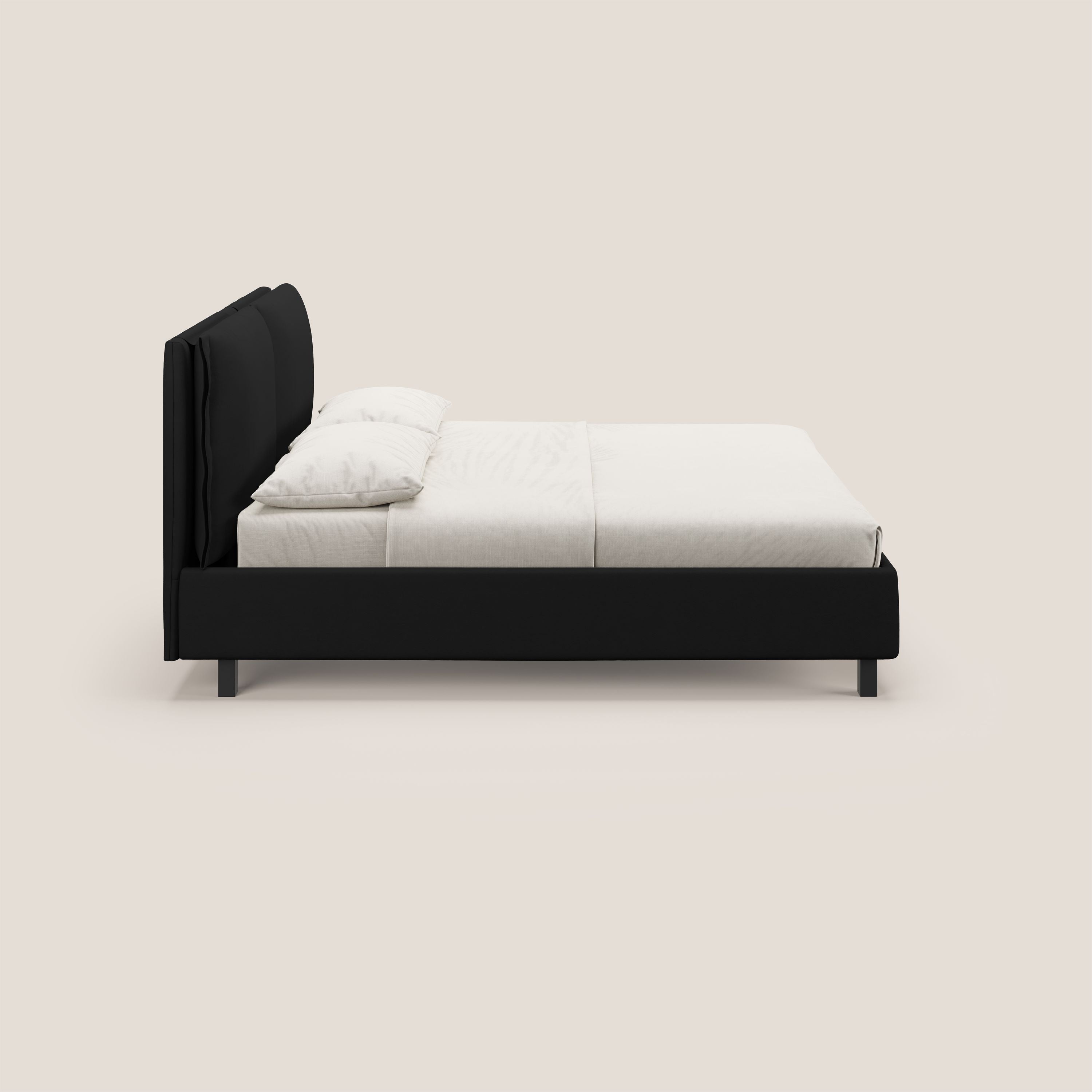 Emma letto contenitore con cuscini mobili in microfibra smacchiabile T11 nero - divani.store
