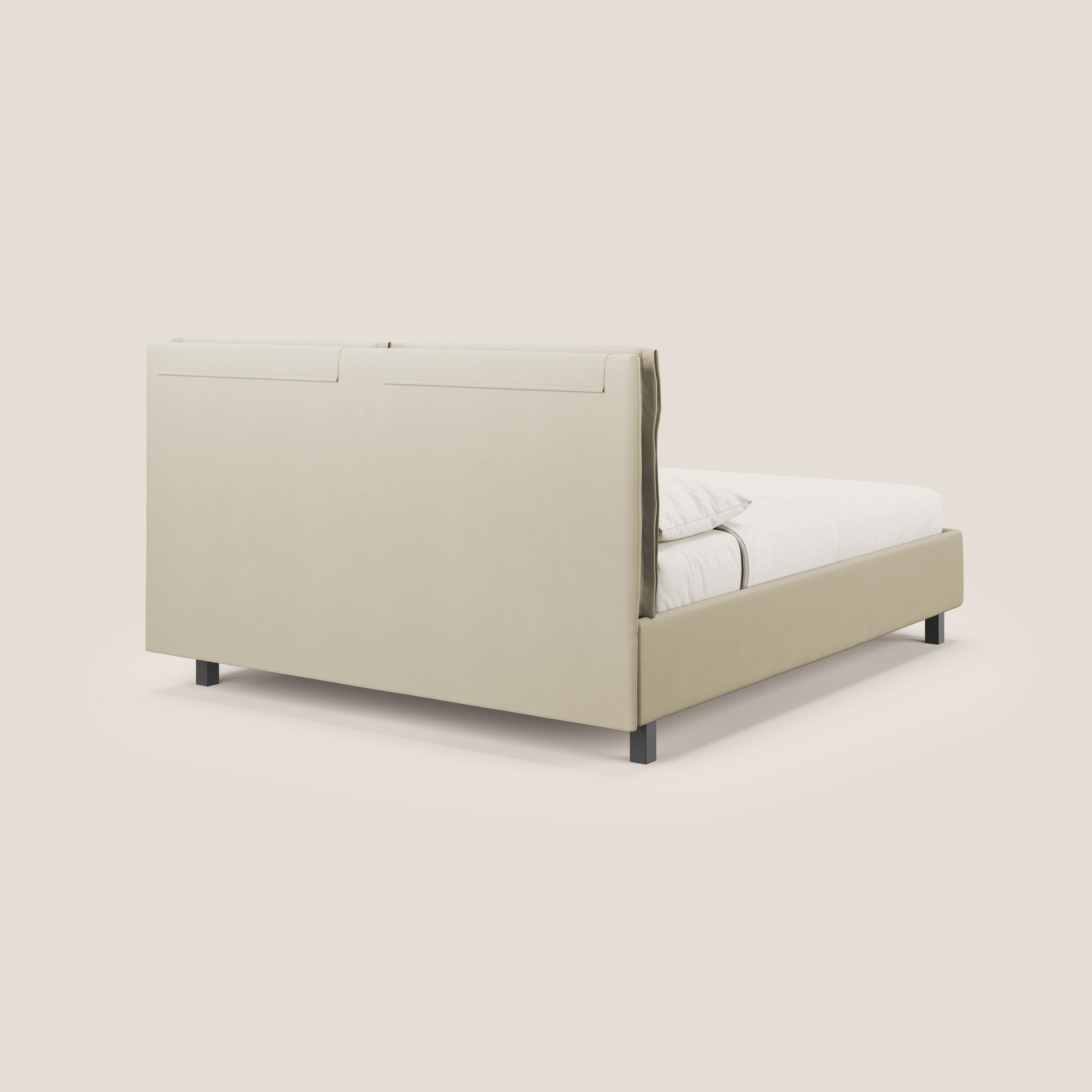 Emma letto contenitore con cuscini mobili in microfibra smacchiabile T11 panna - divani.store