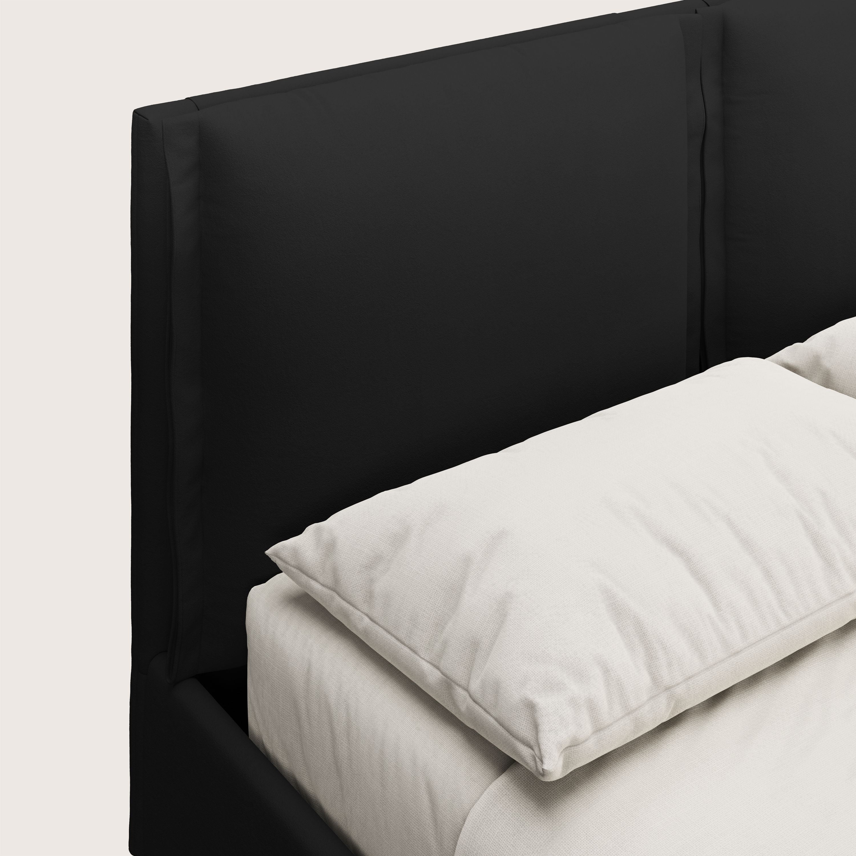 Emma letto contenitore con cuscini mobili in microfibra smacchiabile T11 nero - divani.store