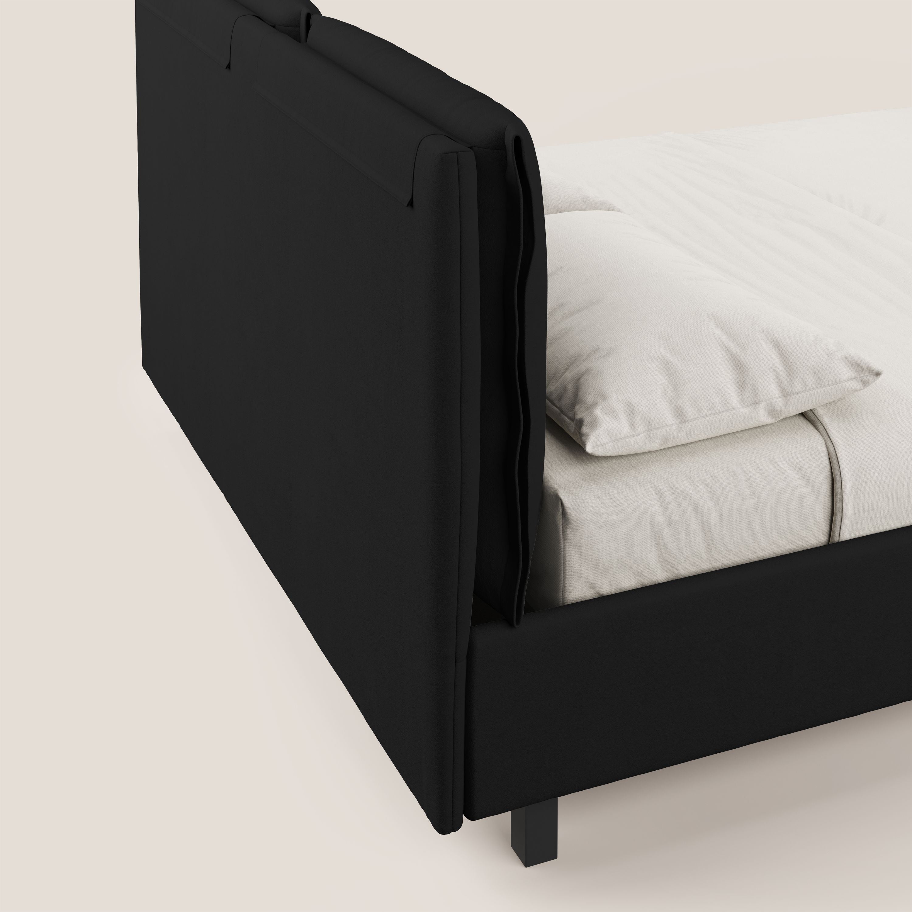 Emma letto contenitore con cuscini mobili in microfibra smacchiabile T11 nero - divani.store