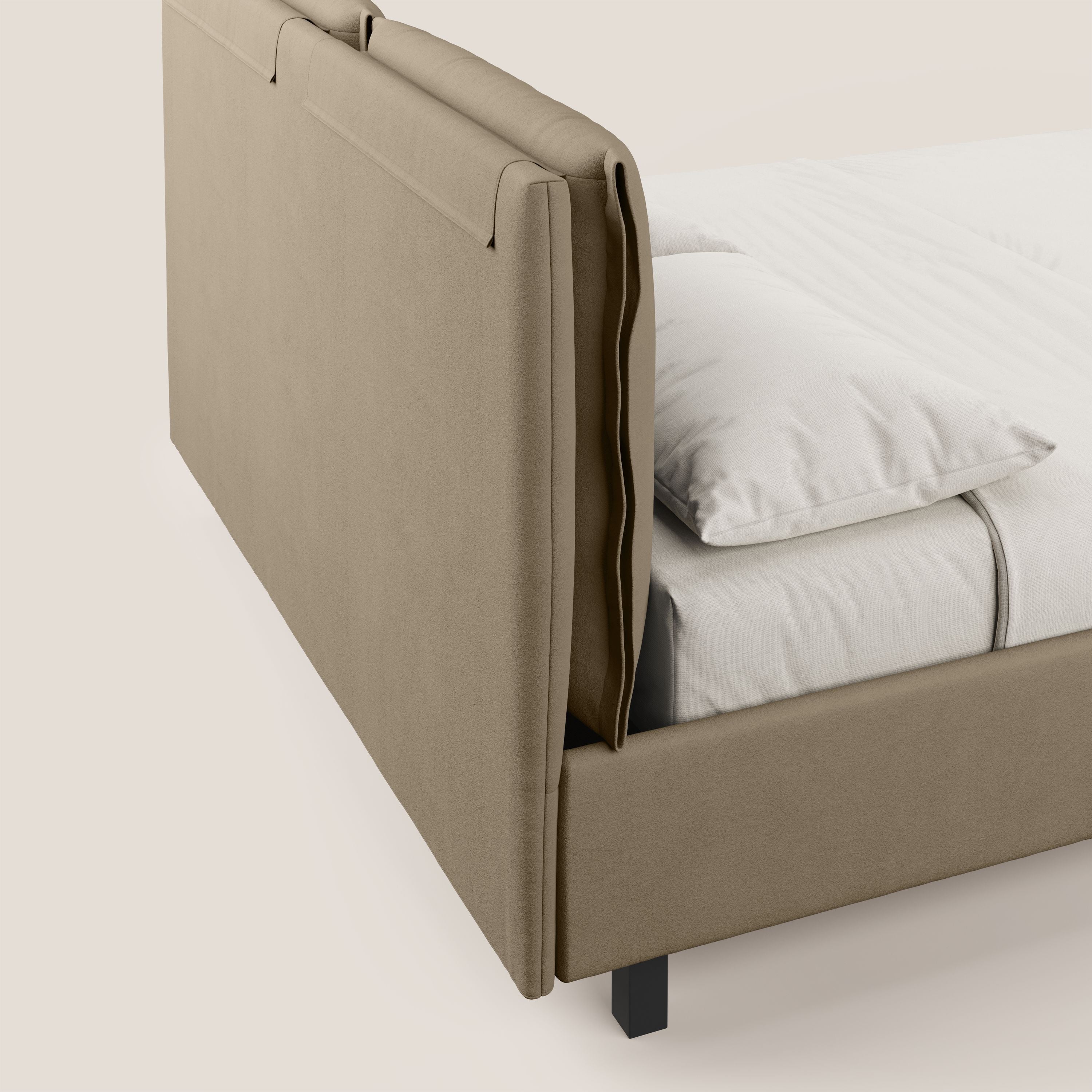 Emma letto contenitore con cuscini mobili in microfibra smacchiabile T11 tortora - divani.store