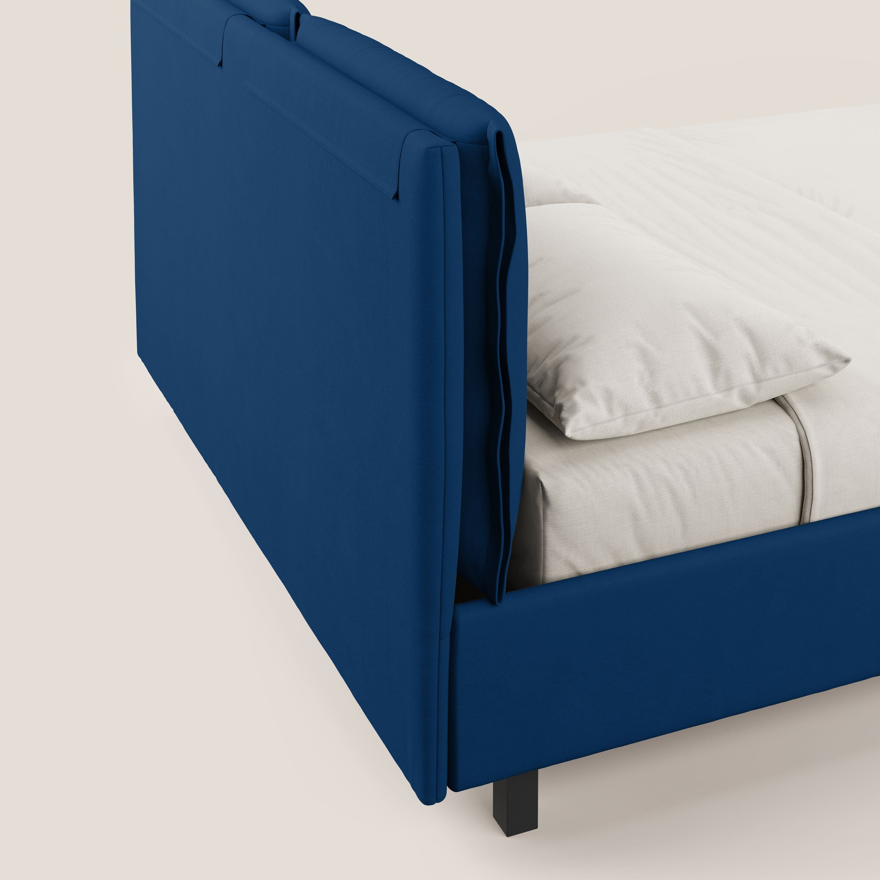 Emma letto contenitore con cuscini mobili in microfibra smacchiabile T11 blu - divani.store
