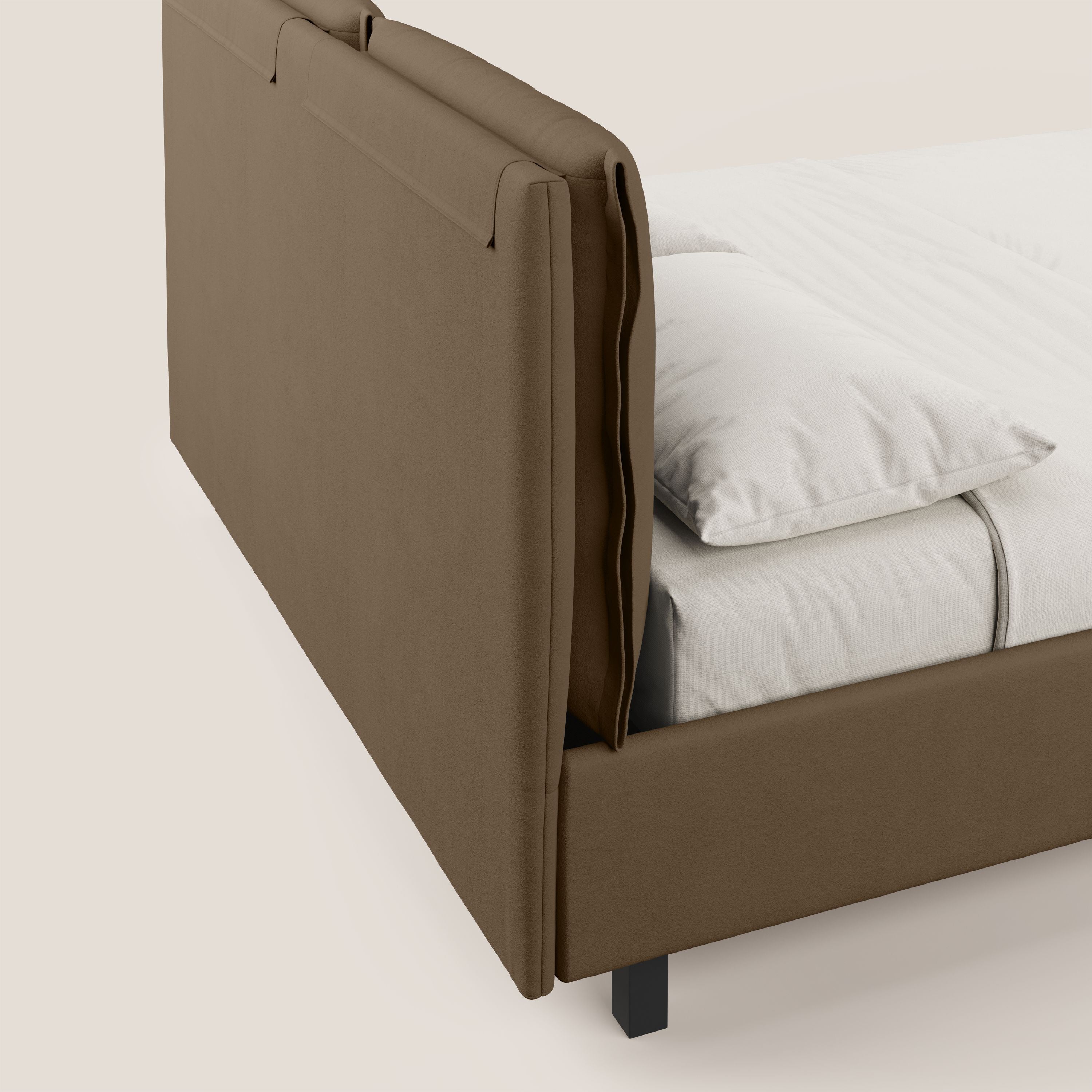 Emma letto contenitore con cuscini mobili in microfibra smacchiabile T11 marrone - divani.store