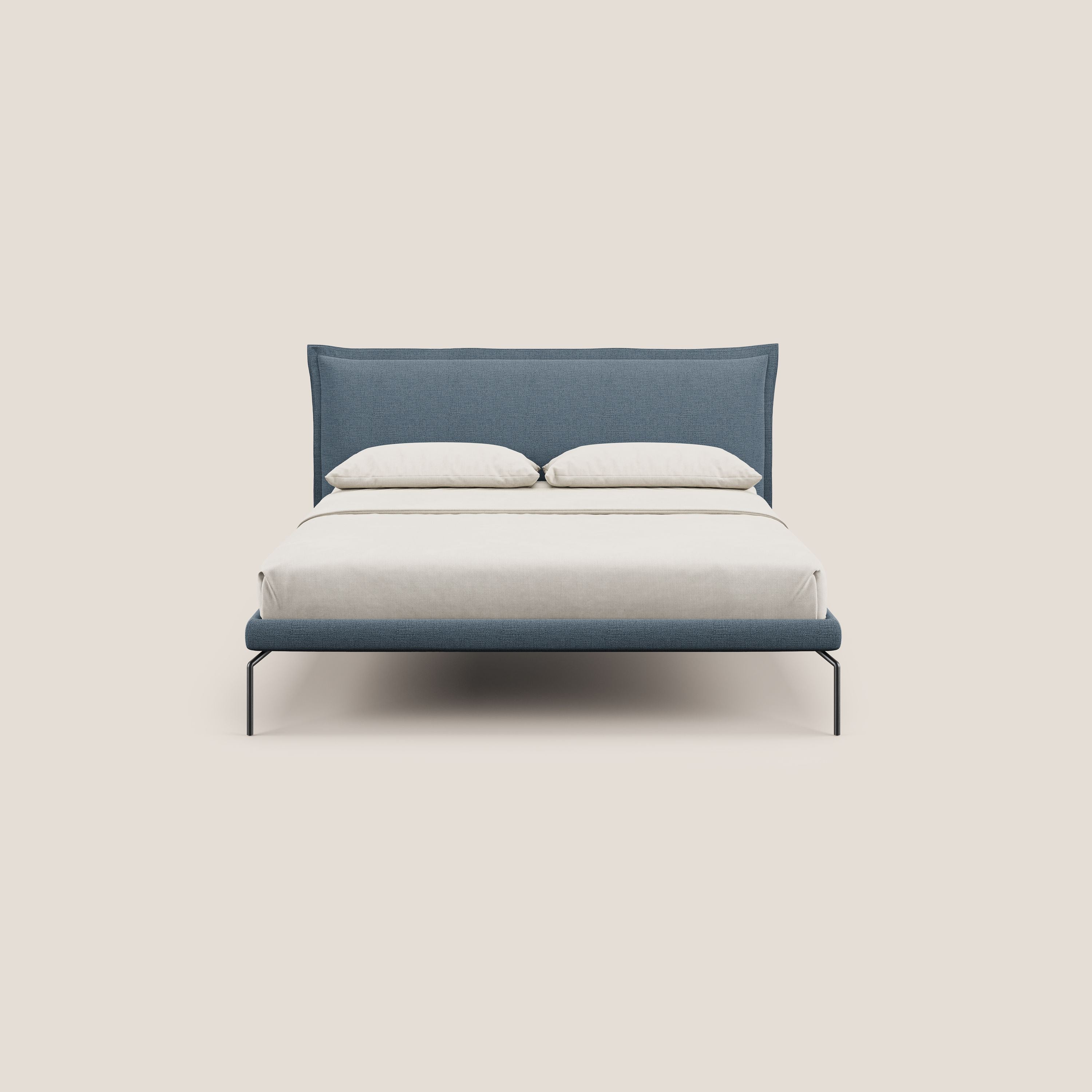 Eric letto imbottito design minimal in morbido tessuto impermeabile T14 carta da zucchero - divani.store