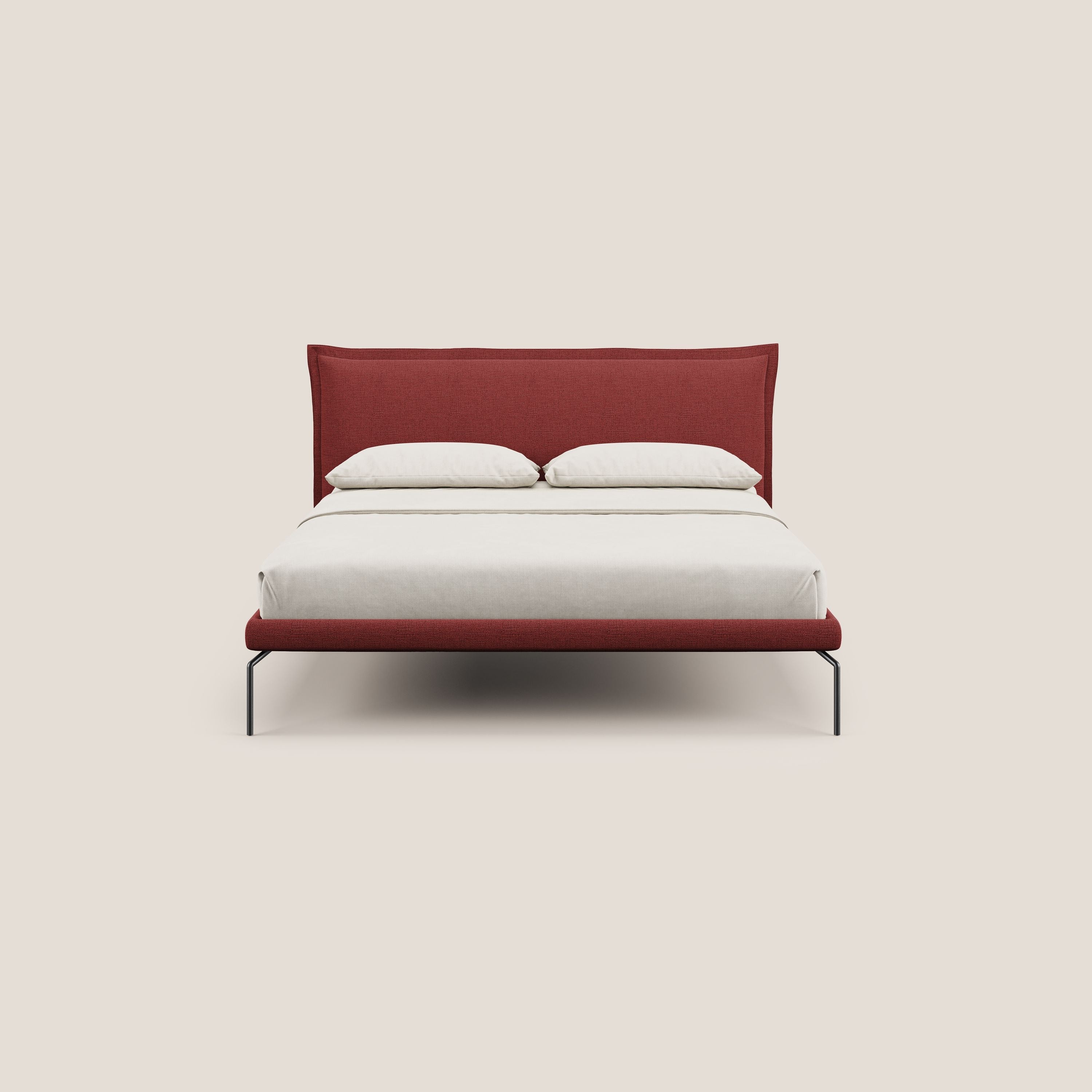 Eric letto imbottito design minimal in morbido tessuto impermeabile T14 rosso - divani.store