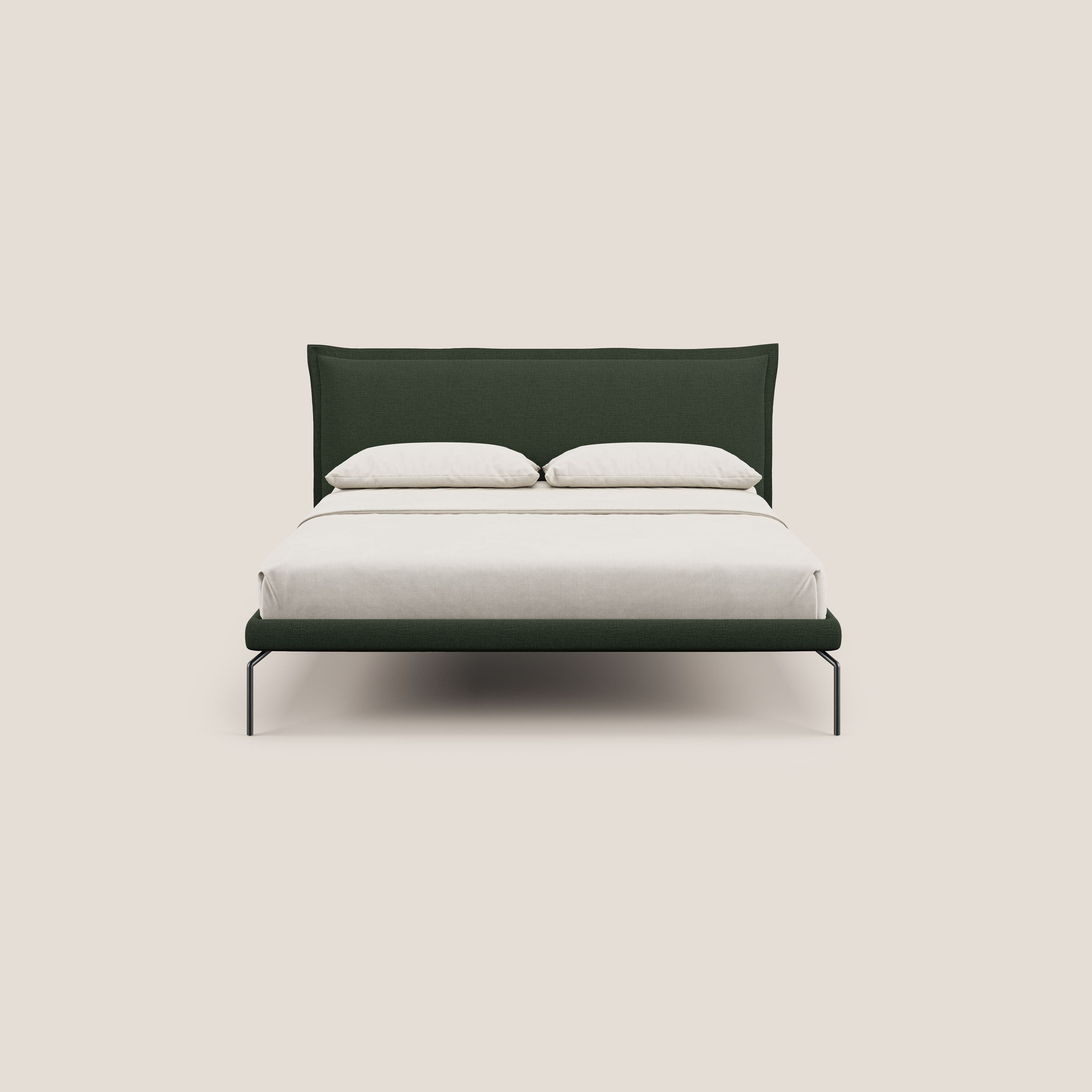 Eric letto imbottito design minimal in morbido tessuto impermeabile T14 verde - divani.store