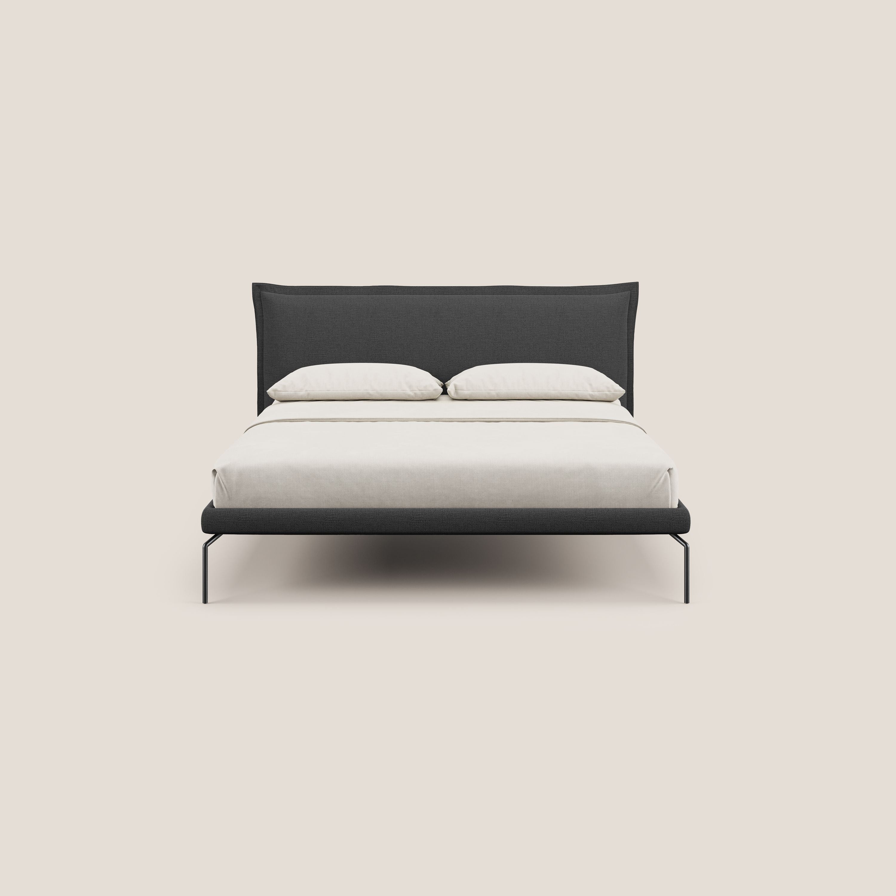 Eric letto imbottito design minimal in morbido tessuto impermeabile T14 antracite - divani.store