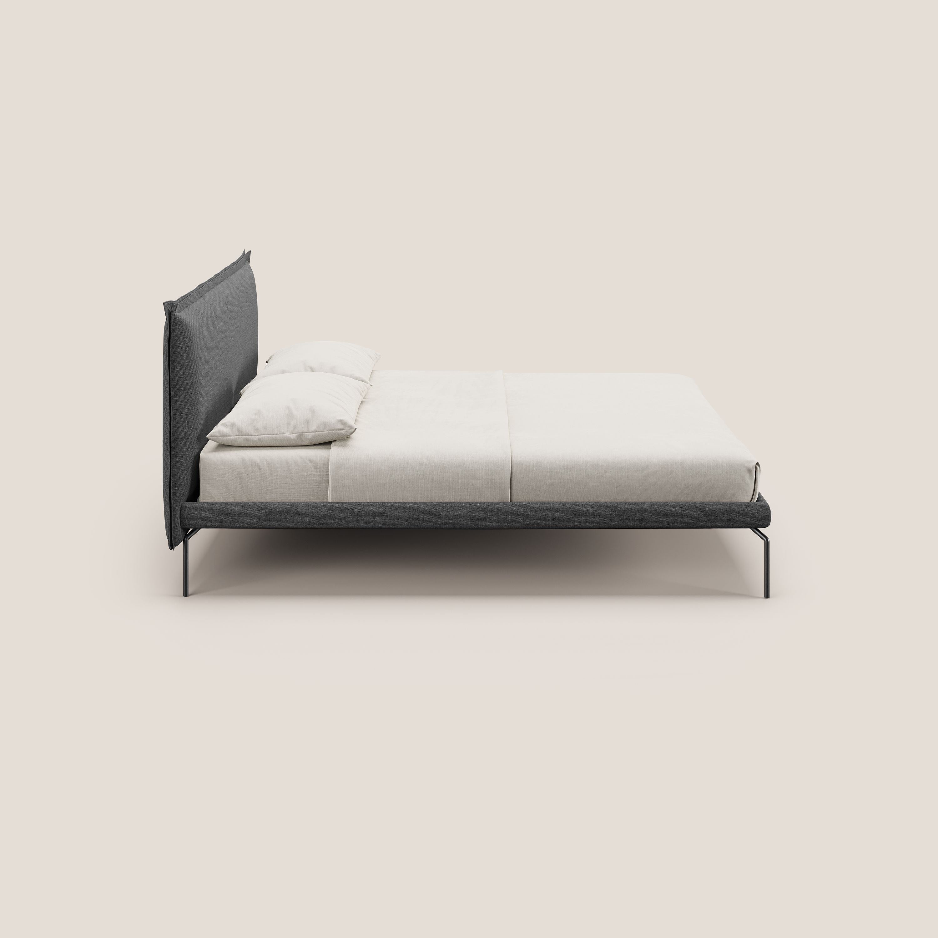 Eric letto imbottito design minimal in morbido tessuto impermeabile T14 grigio - divani.store