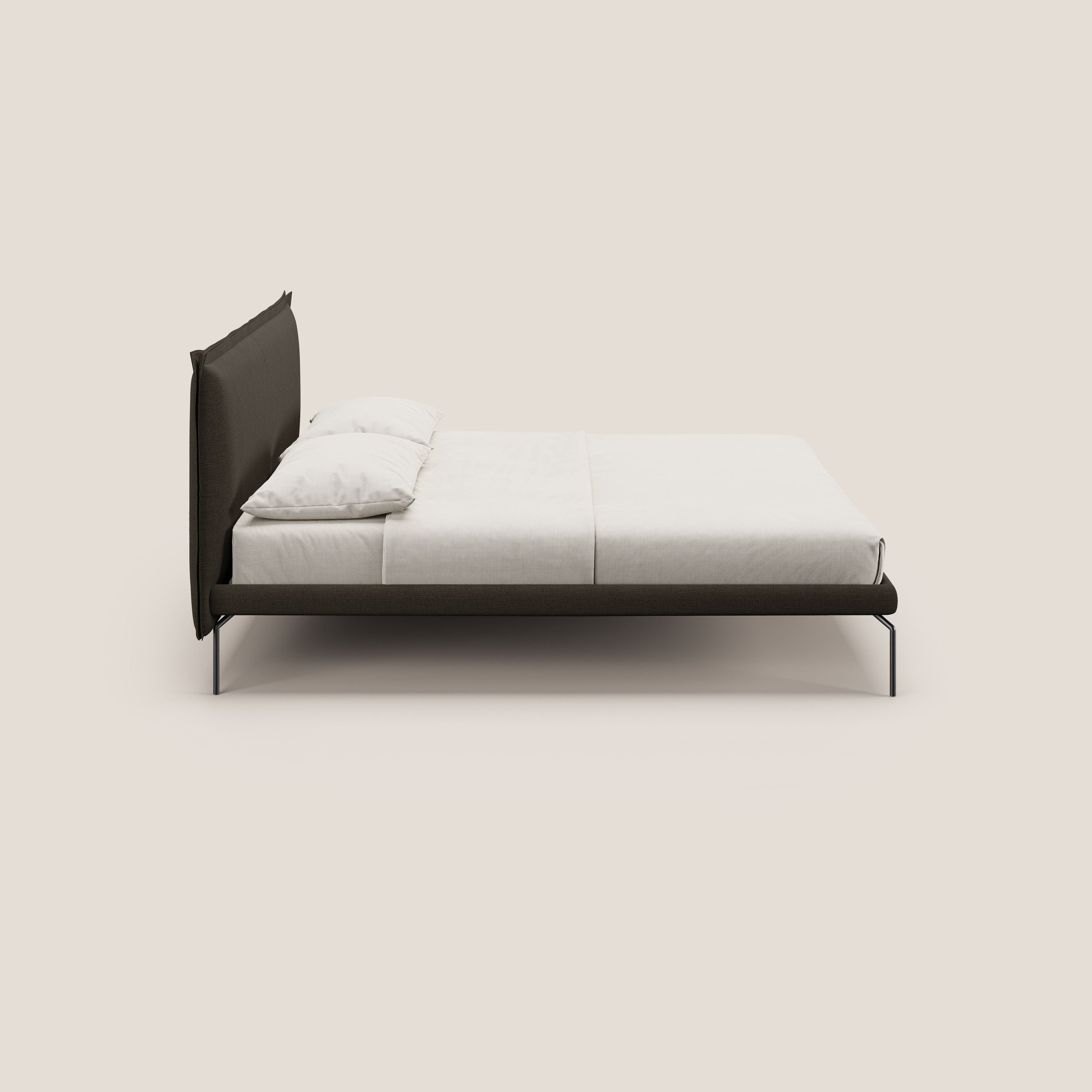 Eric letto imbottito design minimal in morbido tessuto impermeabile T14 marrone - divani.store