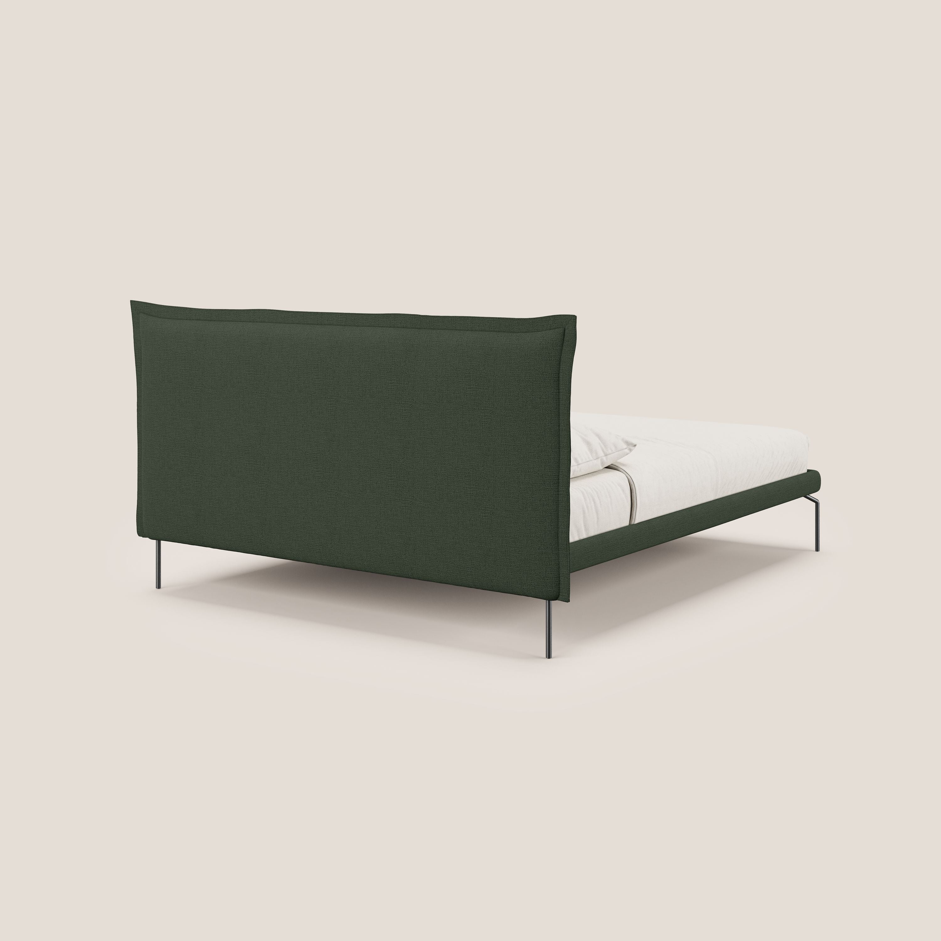Eric letto imbottito design minimal in morbido tessuto impermeabile T14 verde - divani.store