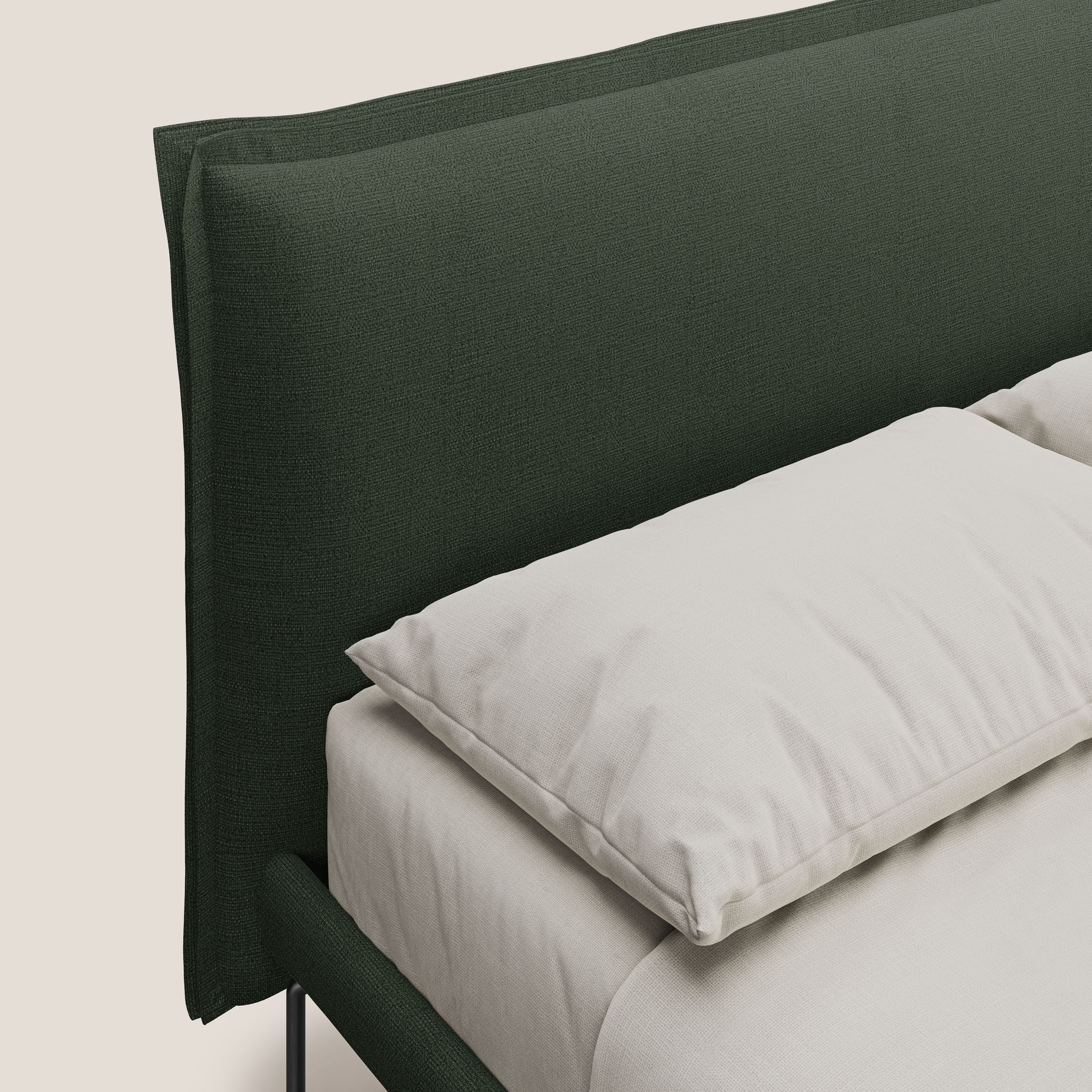 Eric letto imbottito design minimal in morbido tessuto impermeabile T14 verde - divani.store
