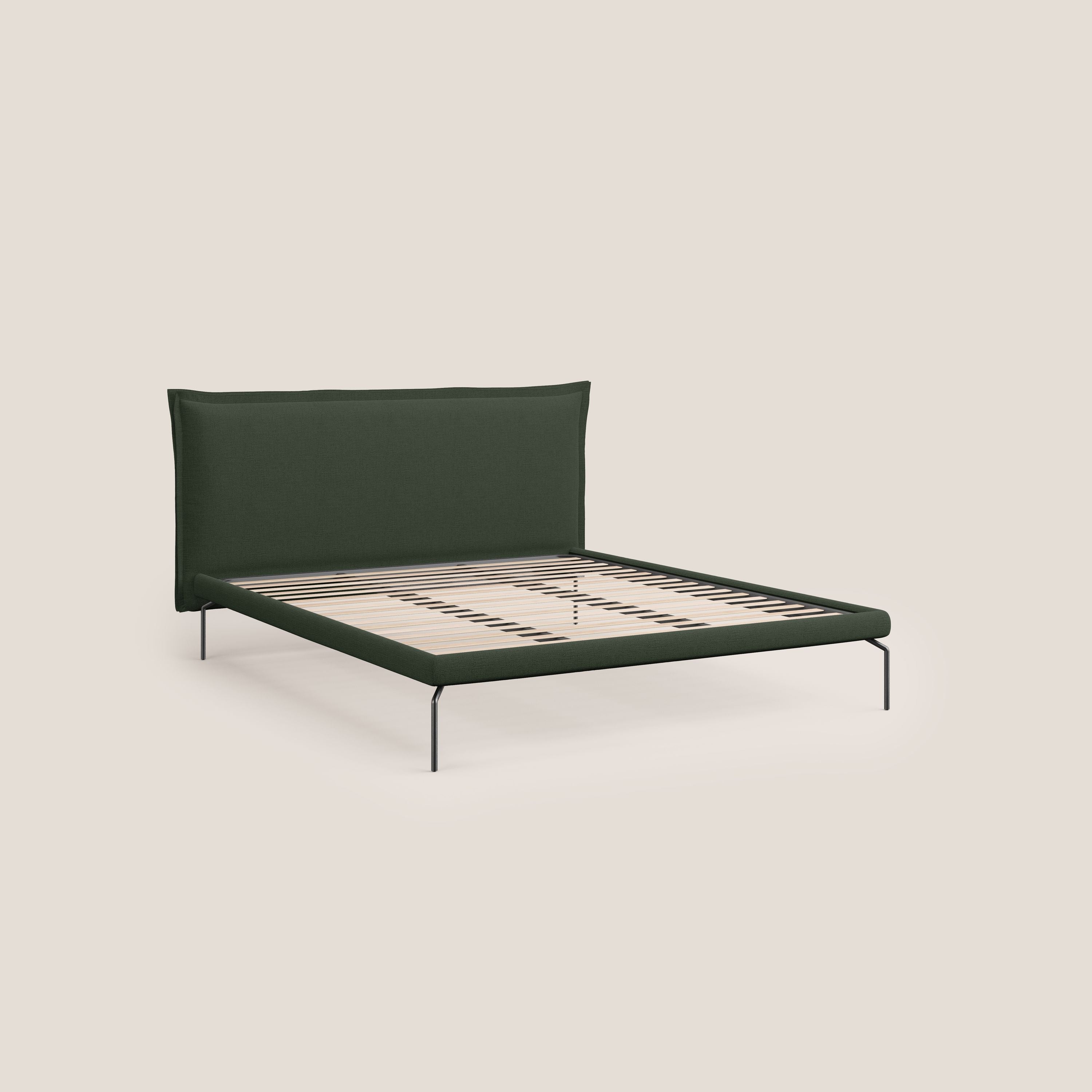 Eric letto imbottito design minimal in morbido tessuto impermeabile T14 verde - divani.store