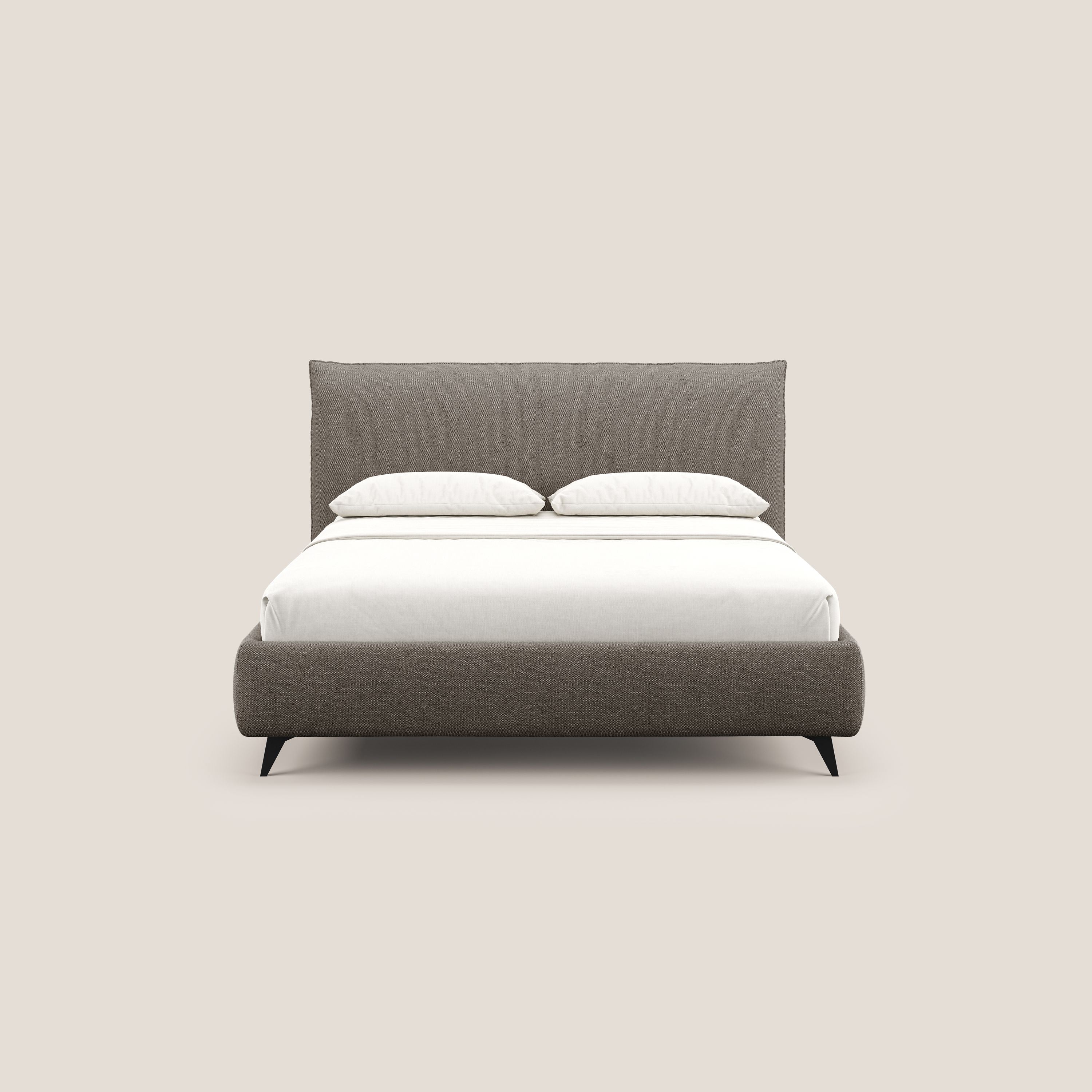 EROS letto imbottito in piuma con vano contenitore in pregiato e fresco bouclet smacchiabile T16 marrone - divani.store