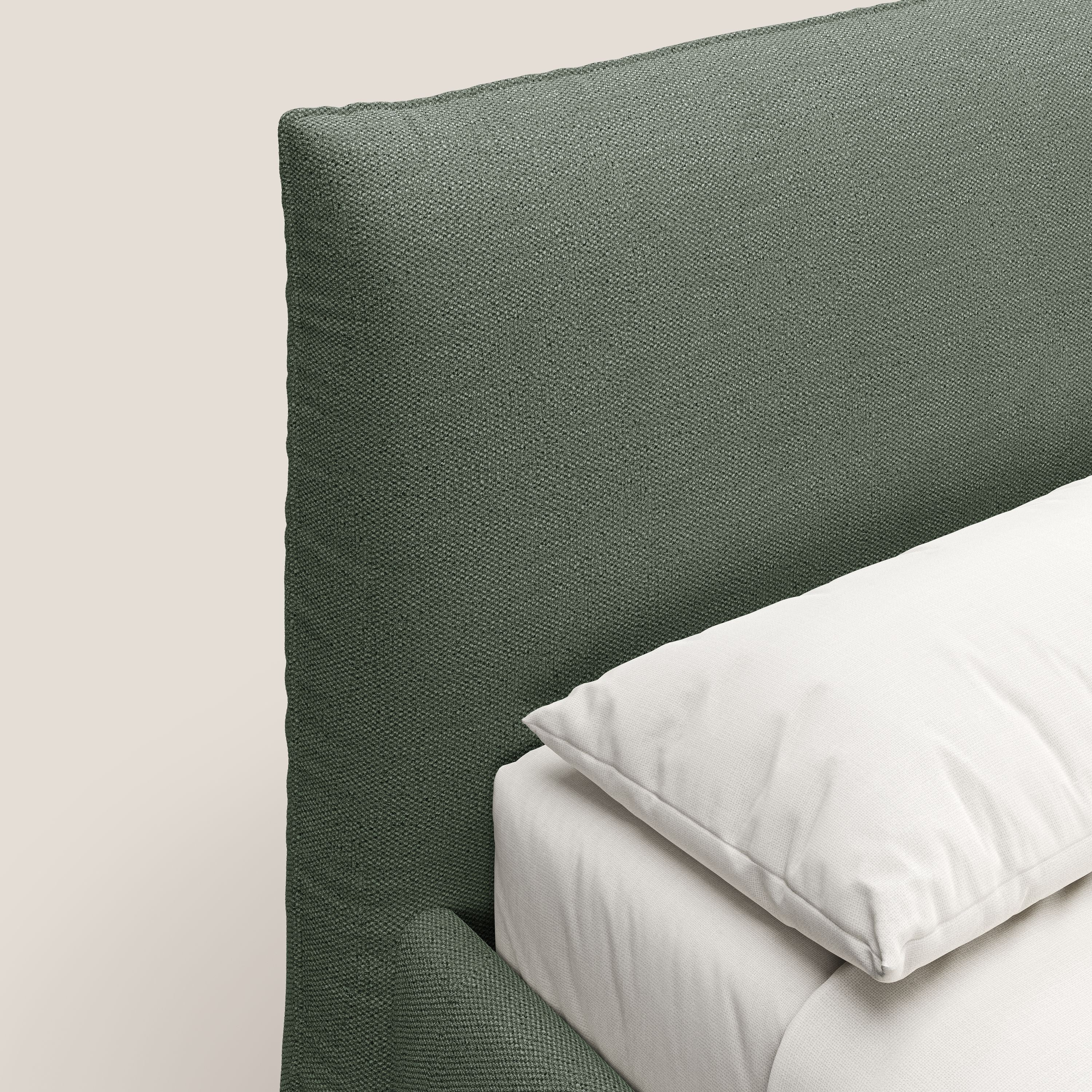 EROS letto imbottito in piuma con vano contenitore in pregiato e fresco bouclet smacchiabile T16 verde - divani.store