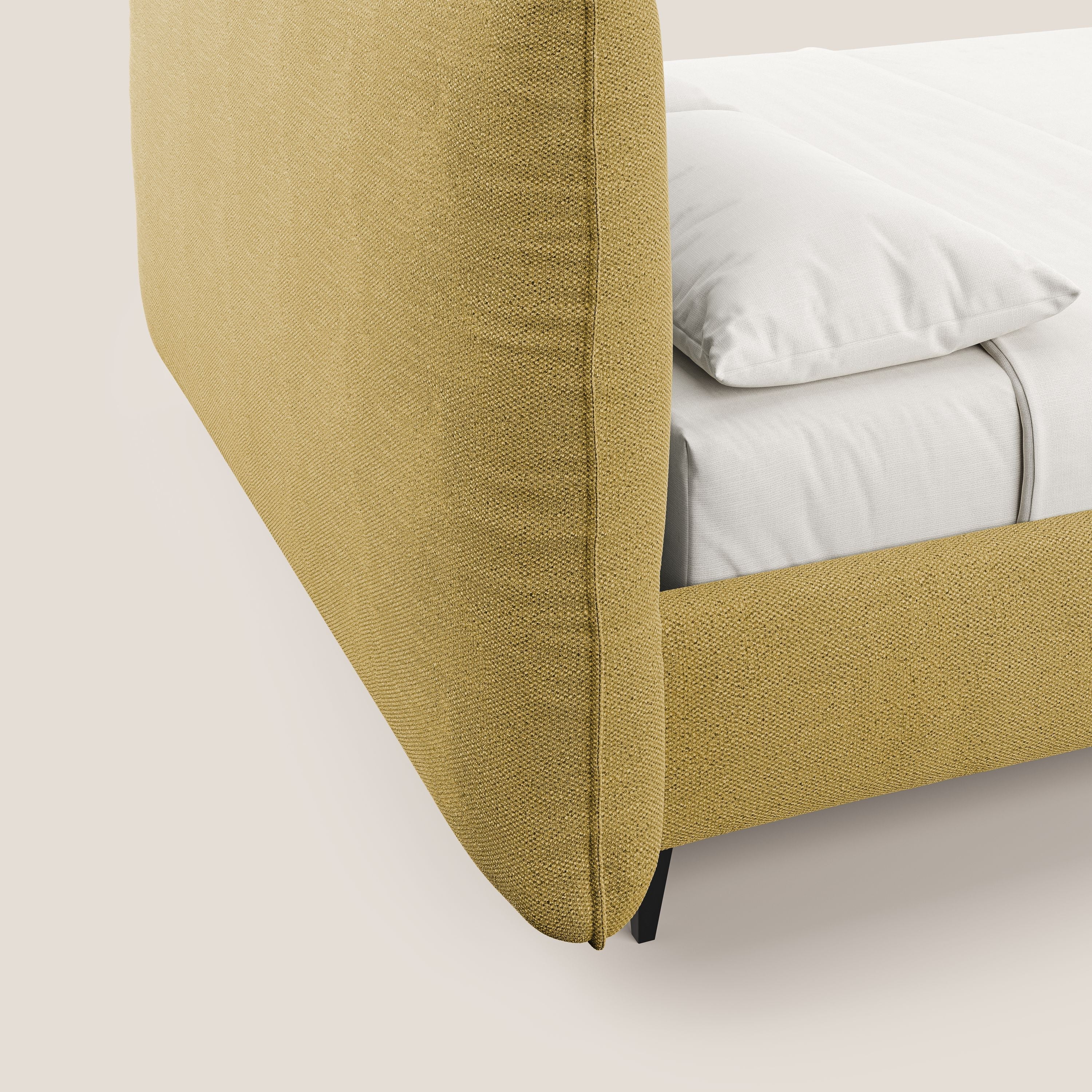 EROS letto imbottito in piuma con vano contenitore in pregiato e fresco bouclet smacchiabile T16 giallo - divani.store