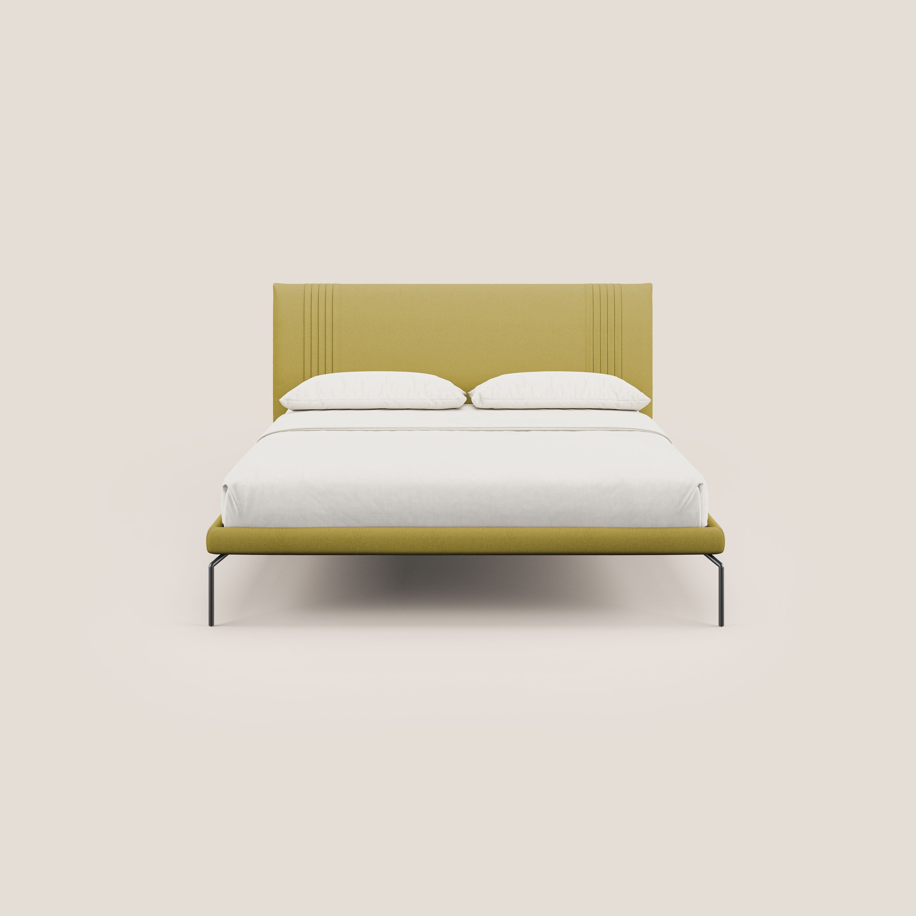 Finn letto imbottito con piedi alti in metallo in tessuto smacchiabile T05 giallo - divani.store