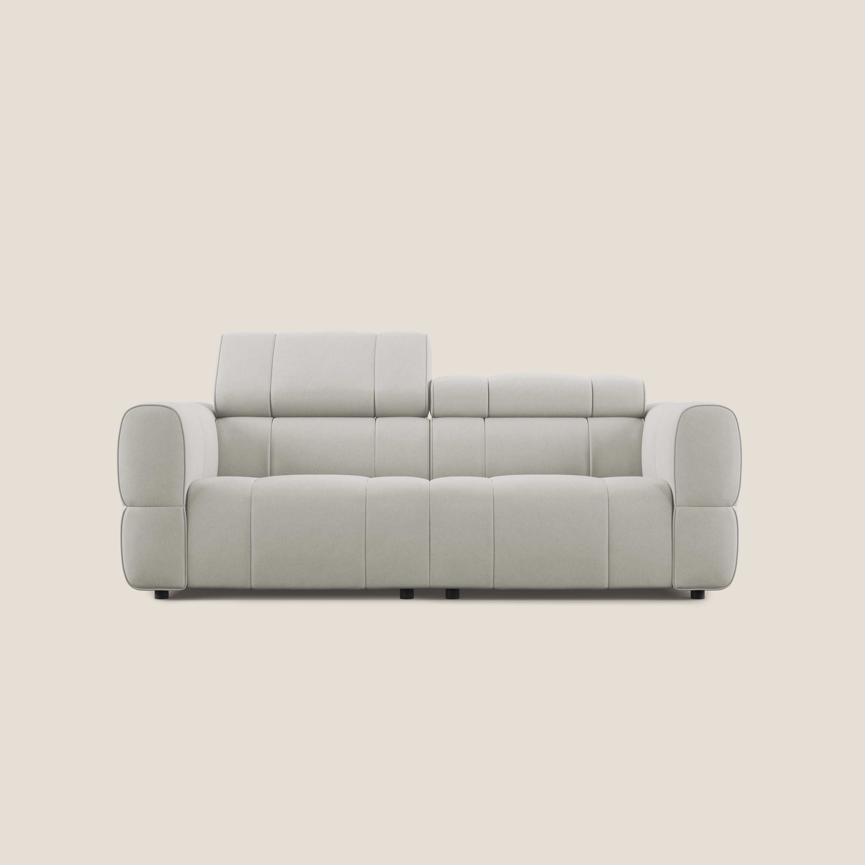 Giotto Divano modulare con opzione relax elettrico in microfibra effetto velluto impermeabile T09 panna - divani.store
