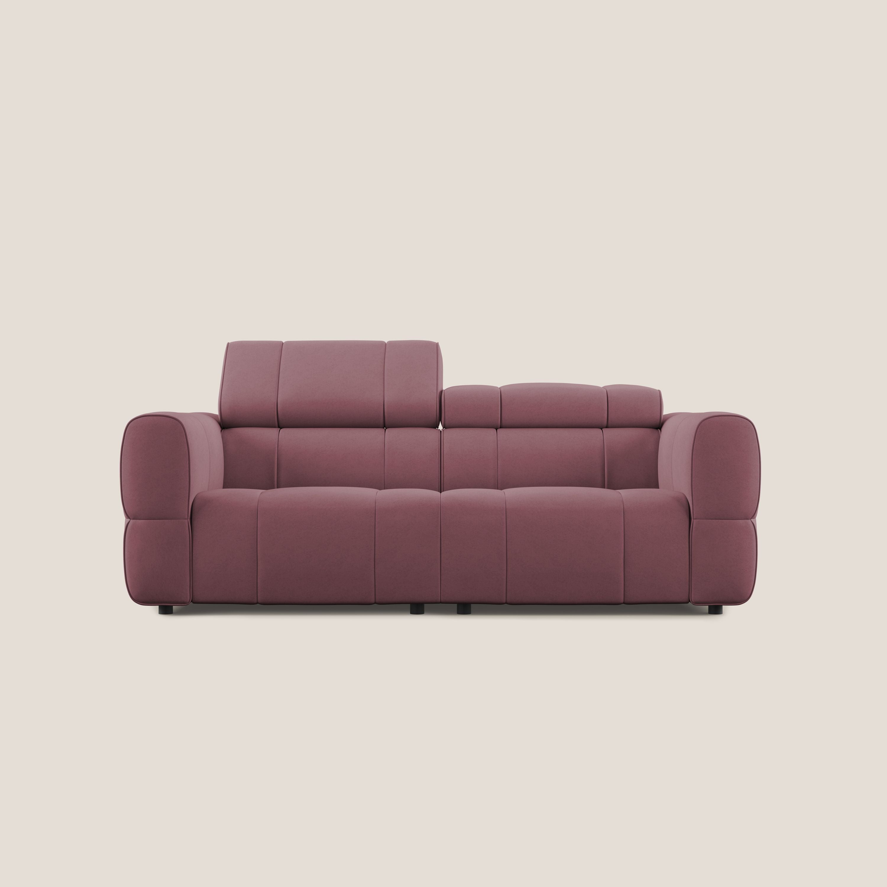 Giotto Divano modulare con opzione relax elettrico in microfibra effetto velluto impermeabile T09 salmone - divani.store