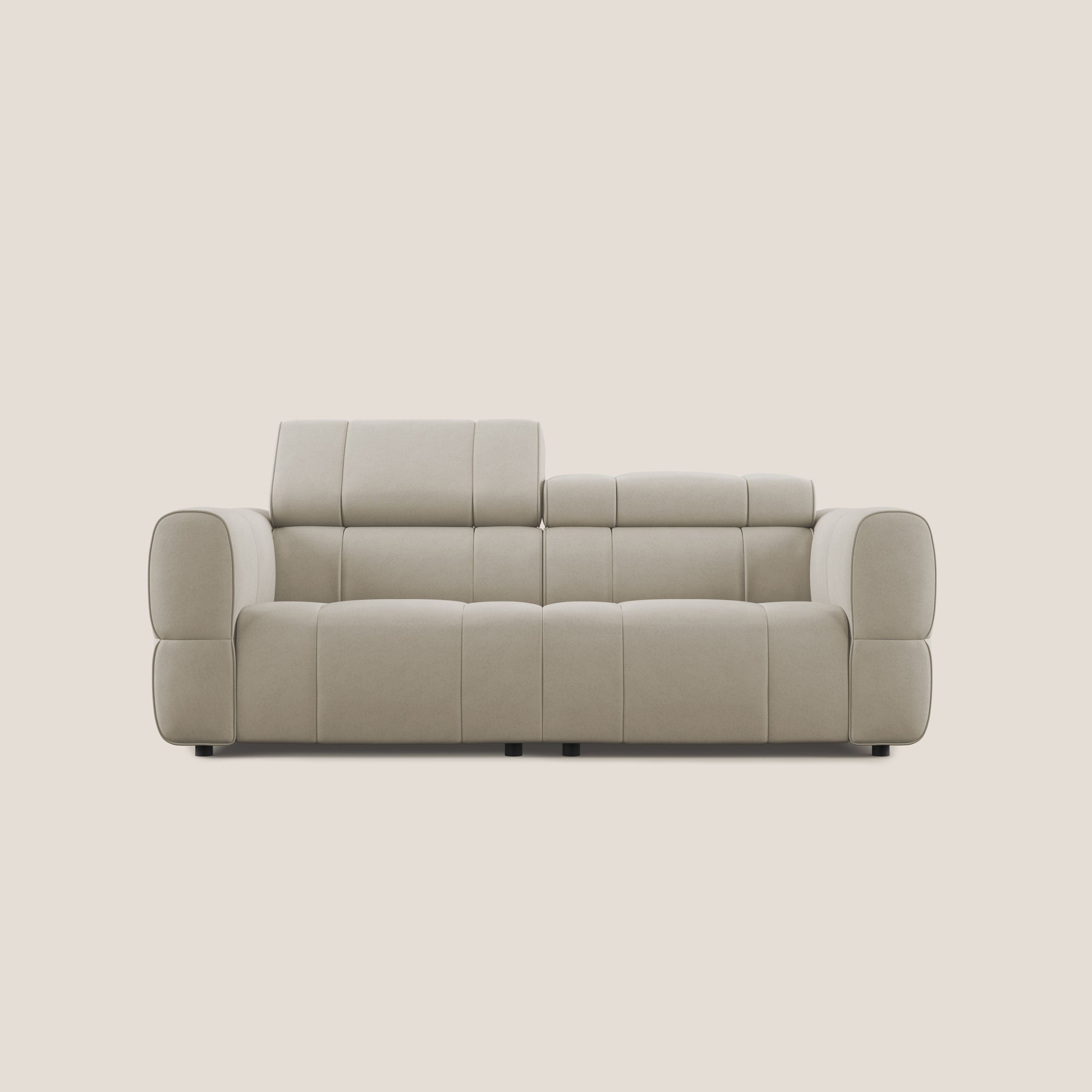 Giotto Divano modulare con opzione relax elettrico in microfibra effetto velluto impermeabile T09 beige - divani.store