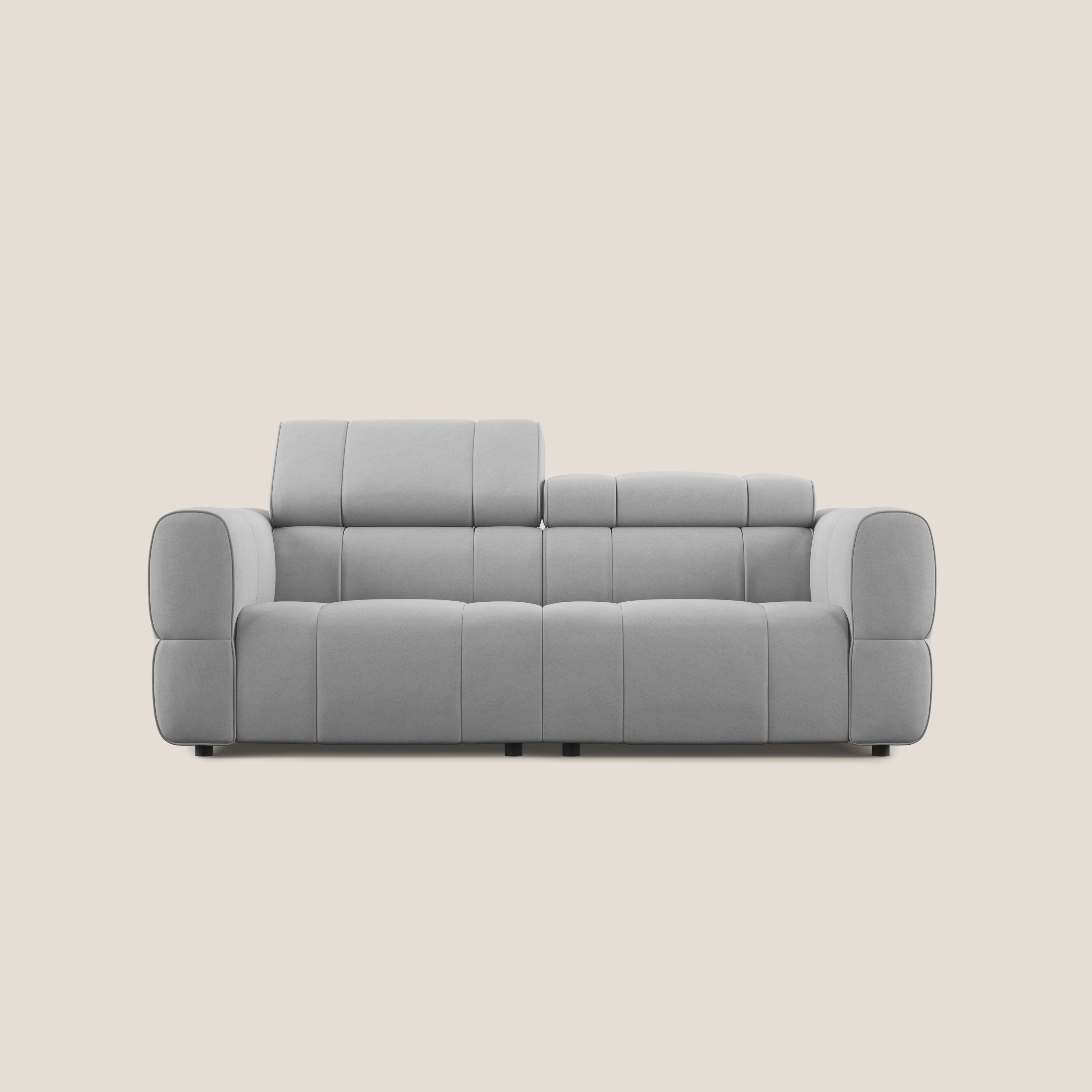 Giotto Divano modulare con opzione relax elettrico in microfibra effetto velluto impermeabile T09 grigio chiaro - divani.store