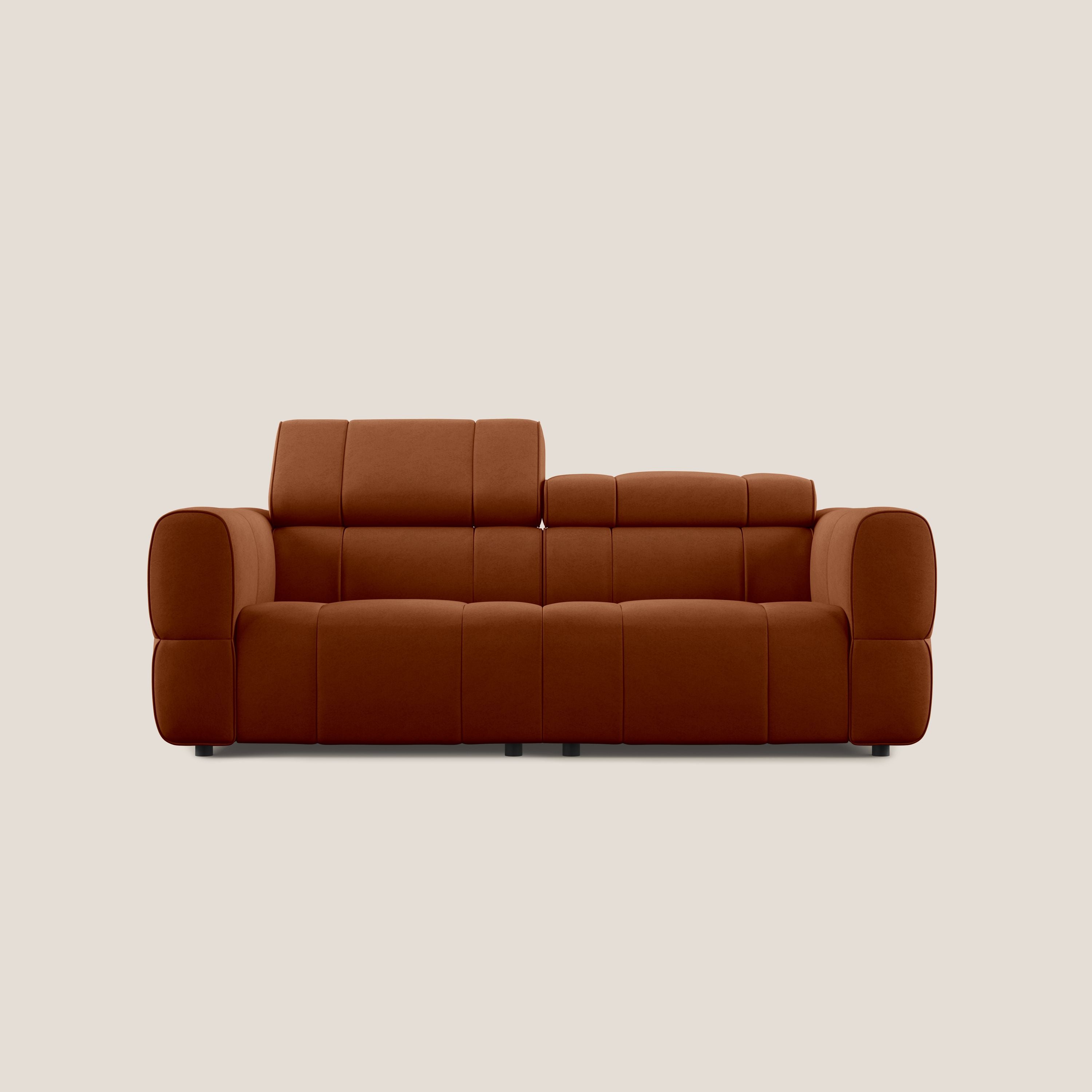 Giotto Divano modulare con opzione relax elettrico in microfibra effetto velluto impermeabile T09 ruggine - divani.store